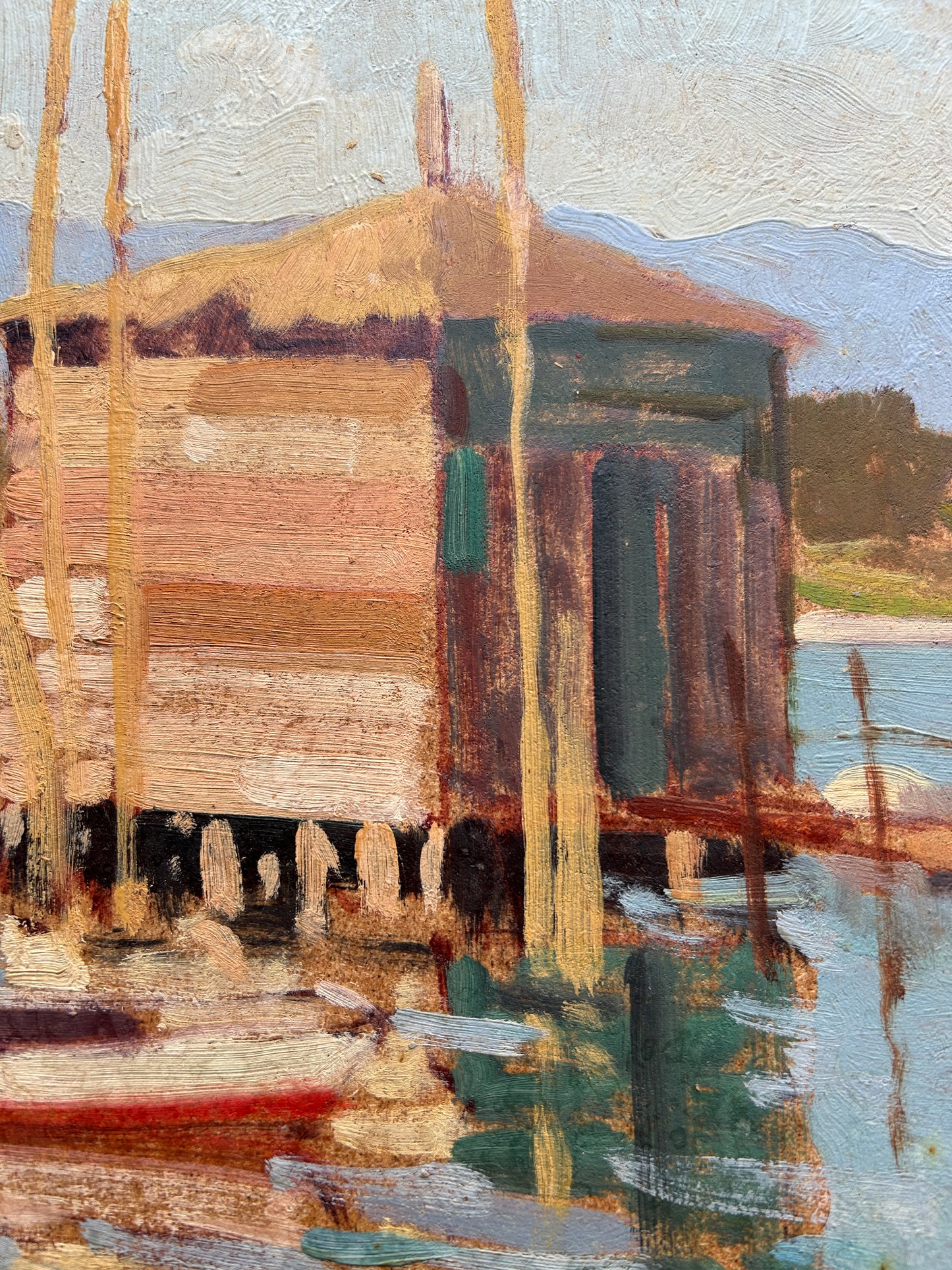 "The Boathouse" 1940's Oil on Board