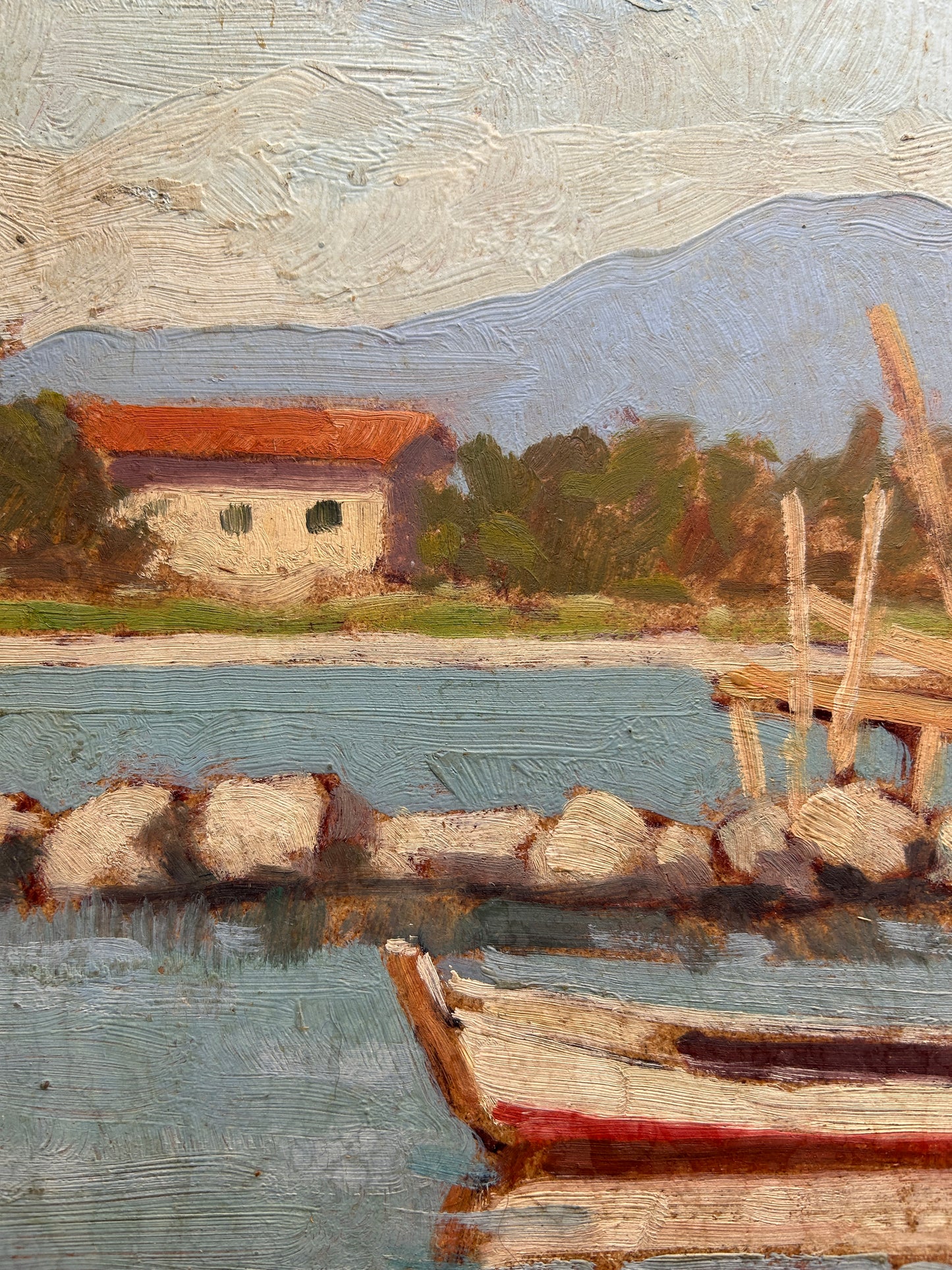 "The Boathouse" 1940's Oil on Board