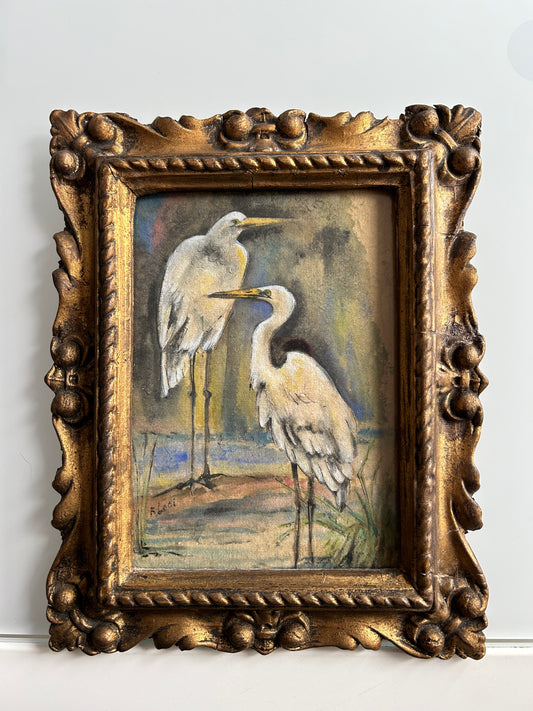 Watercolour of Two Wading Herons in Gilt Frame