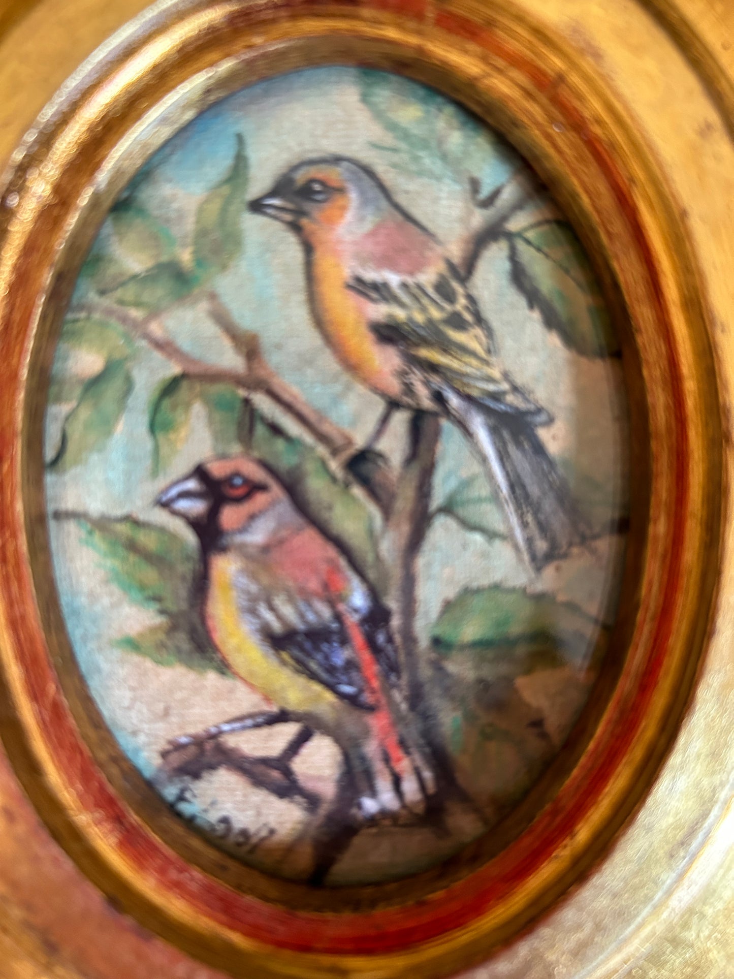 Early 19th Love Birds Watercolour
