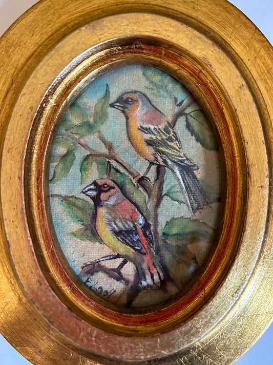 Early 19th Love Birds Watercolour