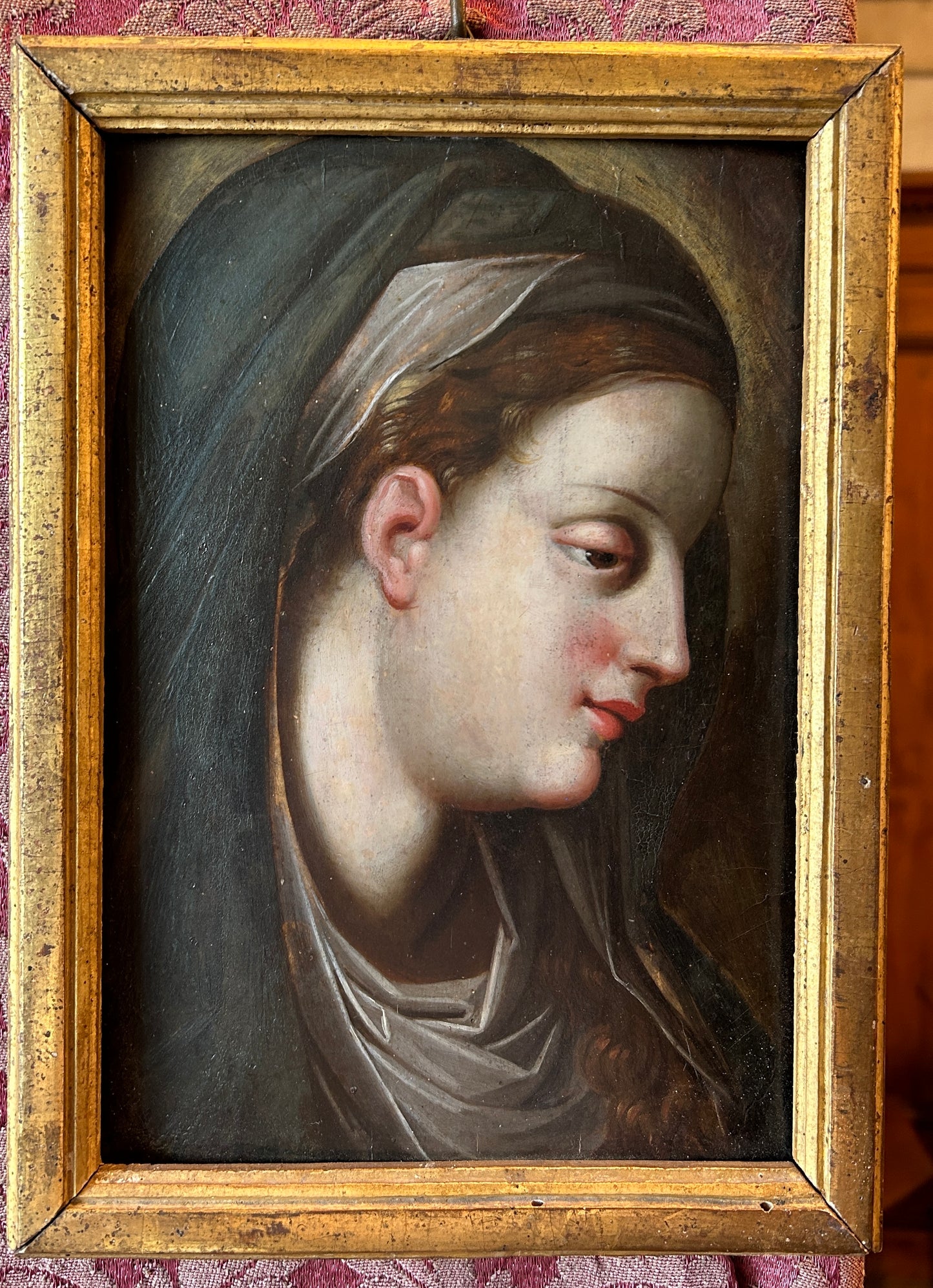 Late 17th Stunning Oil On Board Italian Depiction of the Madonna