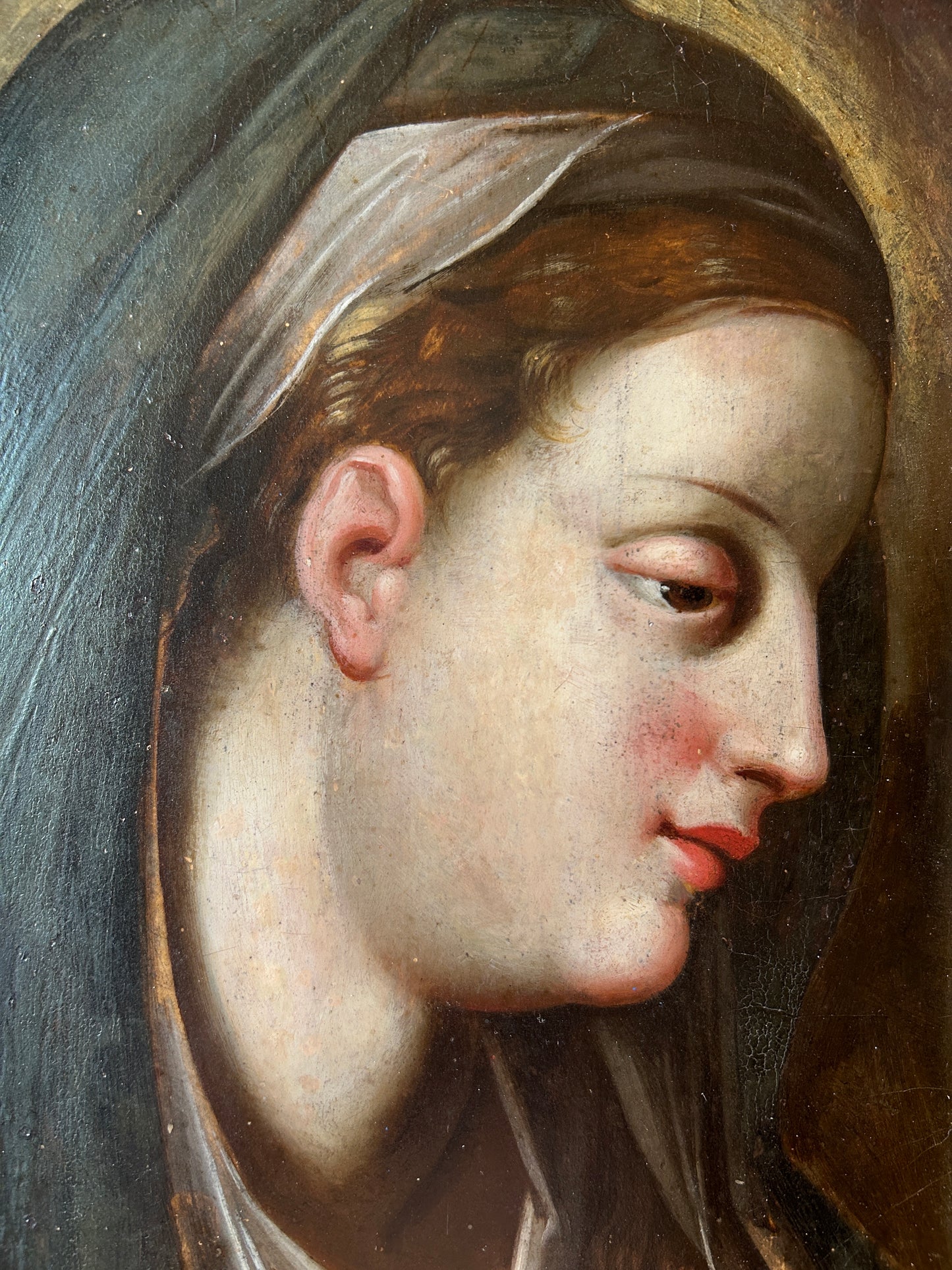 Fine del XVII splendida rappresentazione italiana della Madonna su tavola ad olio