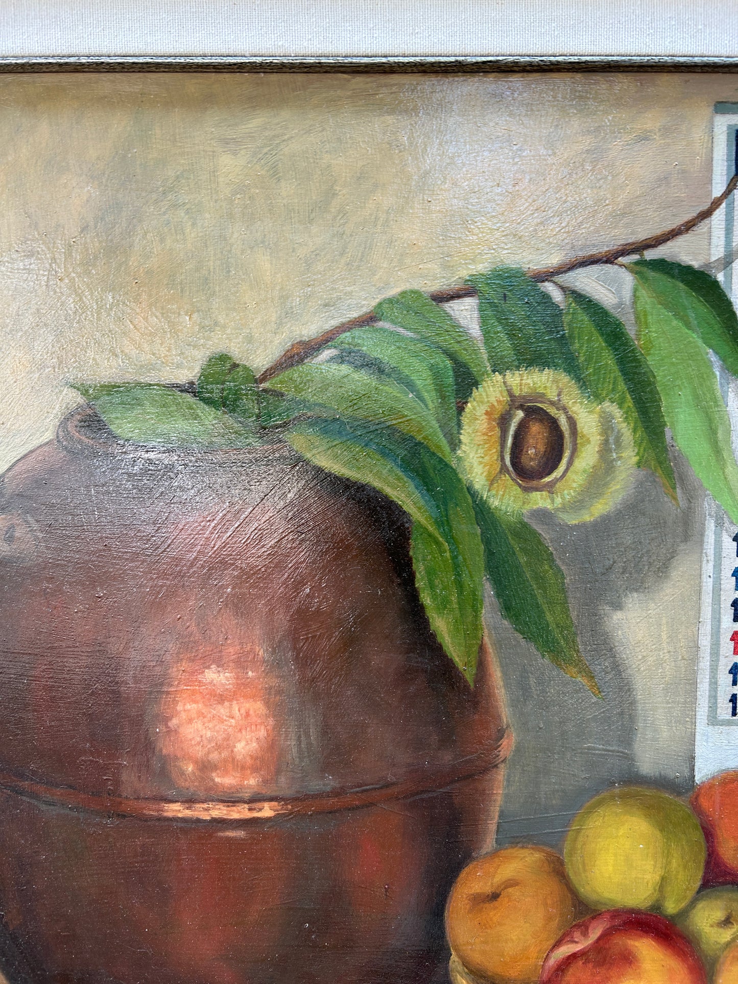 Mid Century Still Life Copper Kettle and Peaches in "Ottobre" October