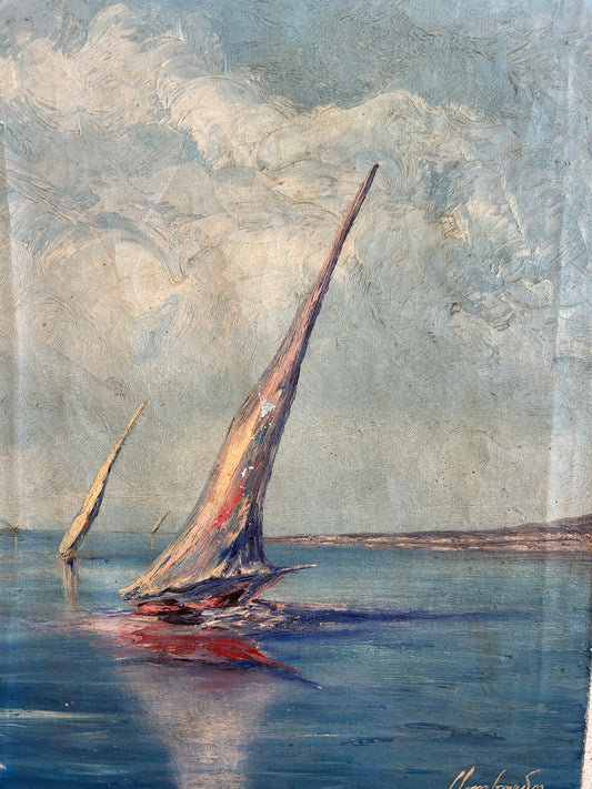 Quintessential 1960's Nautical Italian Oil On Canvas