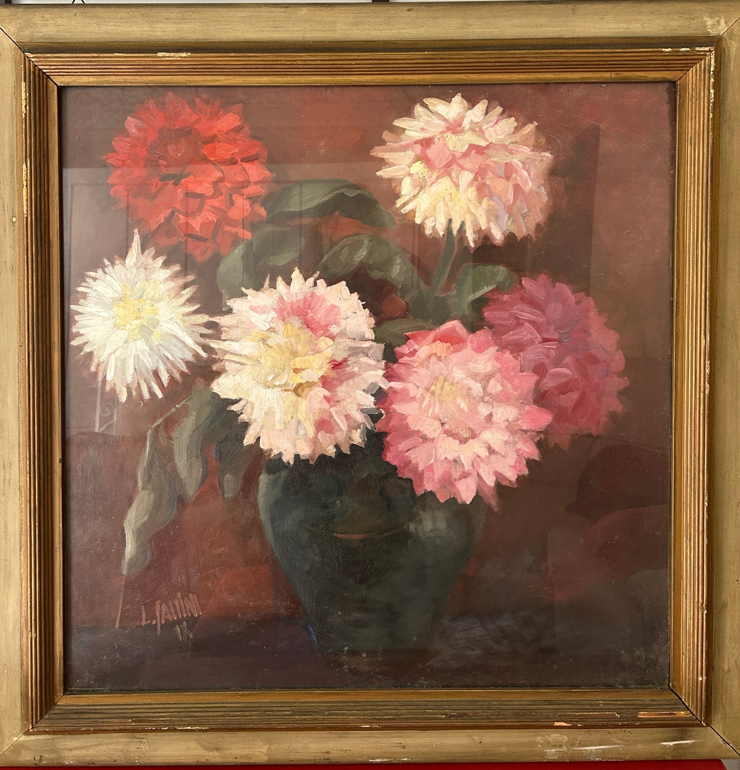 Still Life Floral Oil on Canvas Lino Saltini 1908-1993