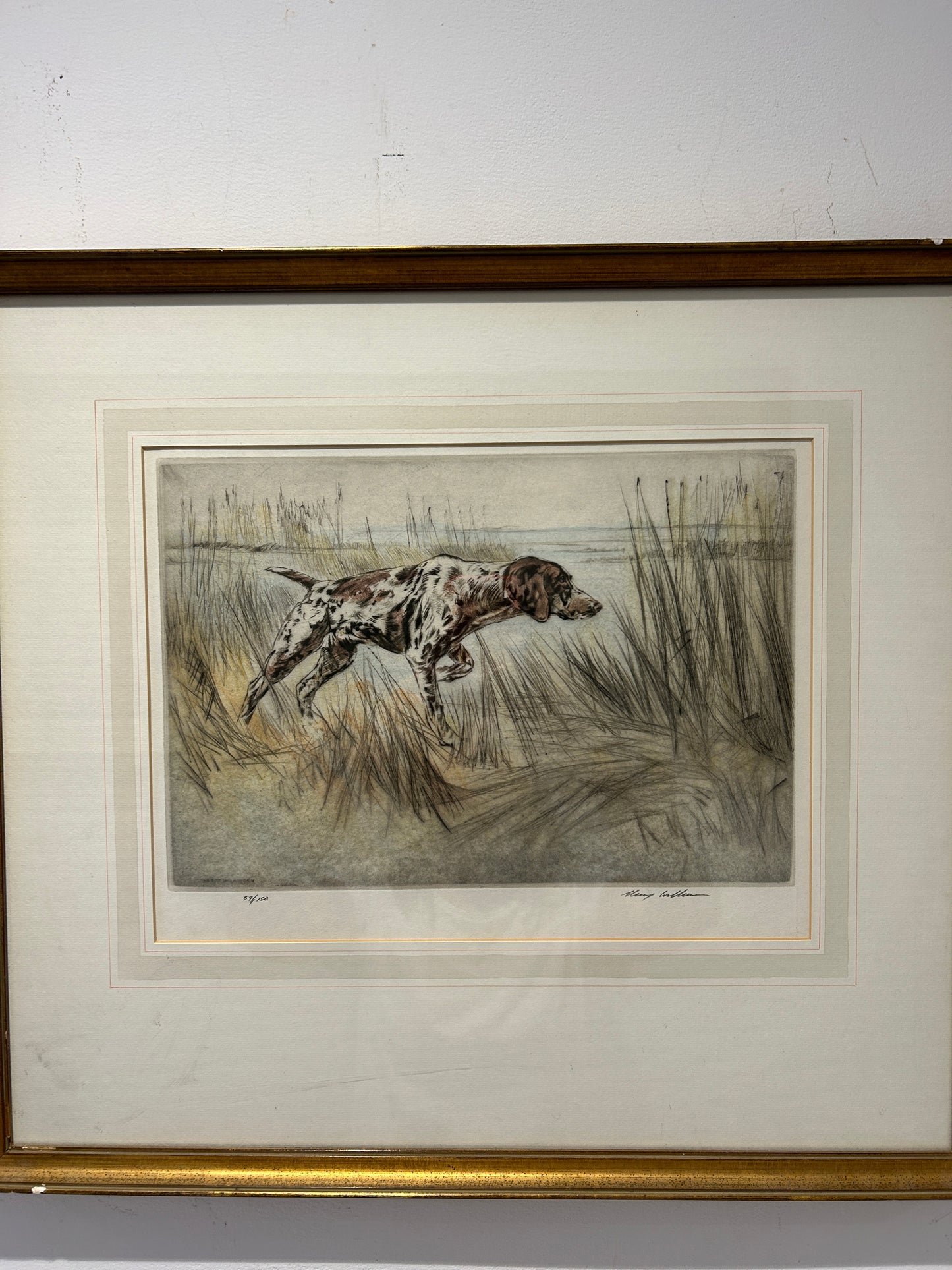 C1960s Signed Ltd edition Etching “Pointer” Gun Dog by Henry Wilkinson 1921 - 2011