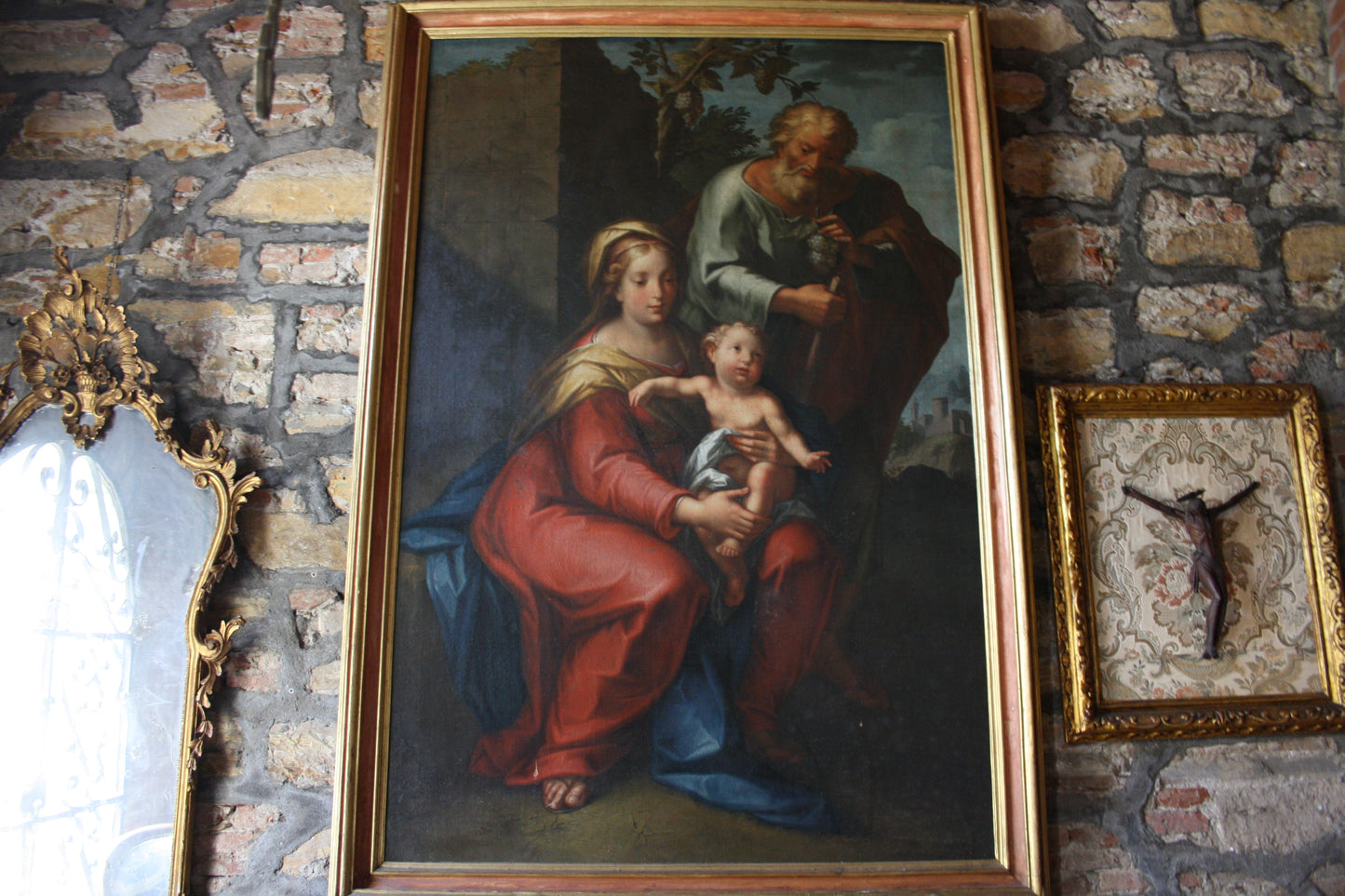Grande olio classico italiano su tela del XVIII secolo in cornice originale