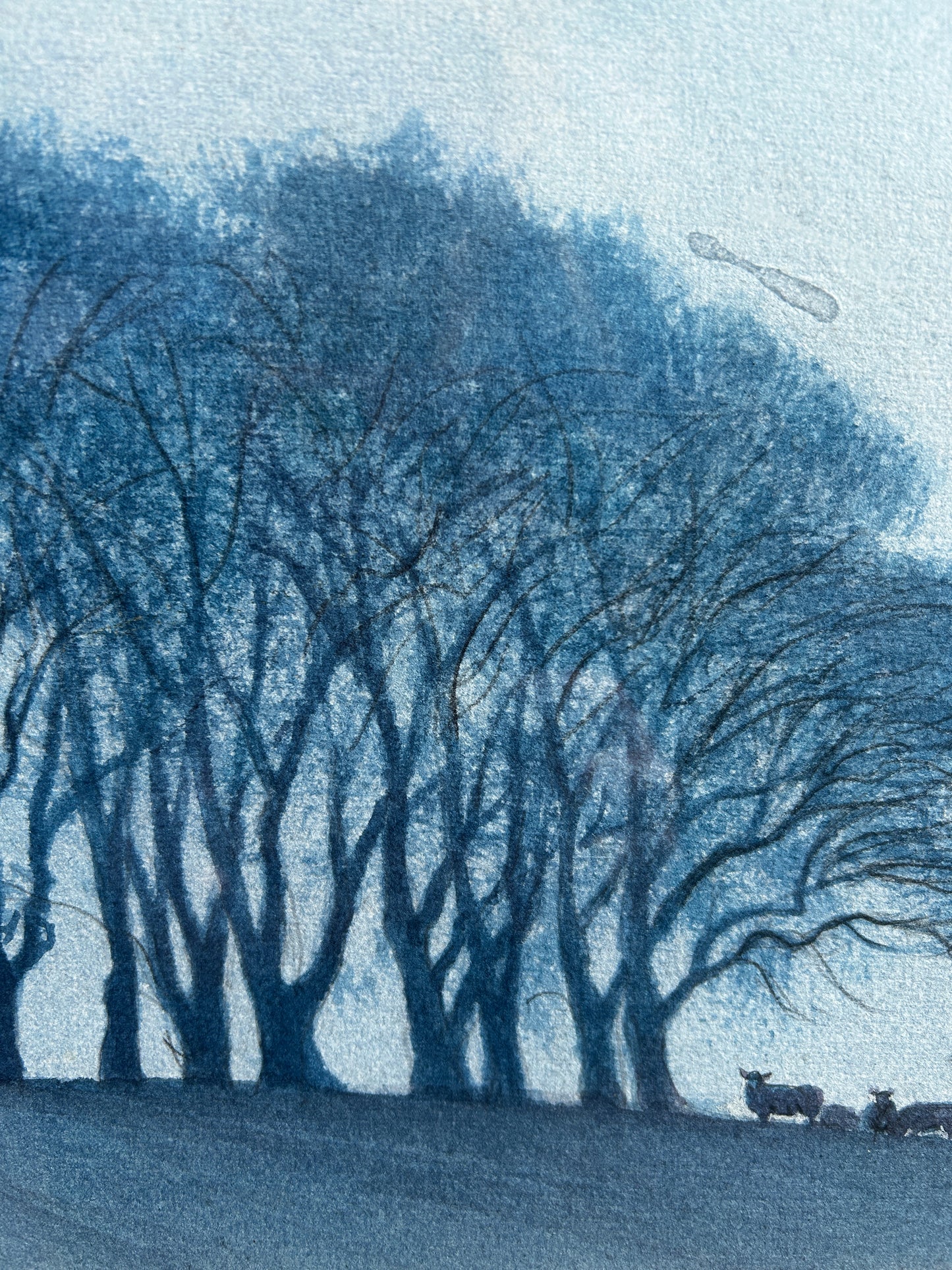 Nicolas Bradley Carter B 1924 Sheep on a Hill Under a Full Moon Watercolour