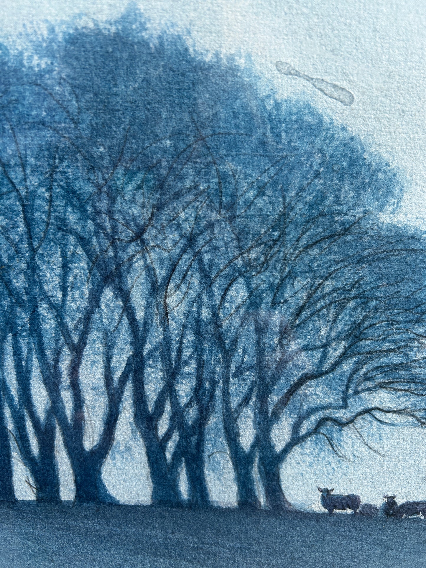 Nicolas Bradley Carter B 1924 Sheep on a Hill Under a Full Moon Watercolour