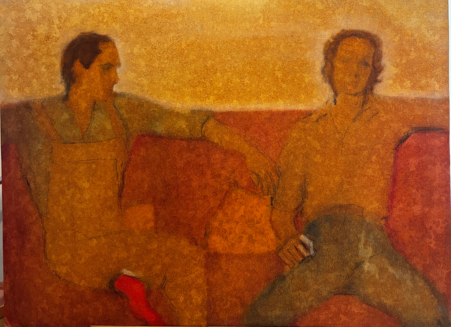 1960's Figurative Double Male Portrait Oil Pastel on Paper/Card