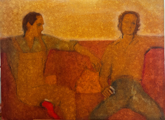 1960's Figurative Double Male Portrait Oil Pastel on Paper/Card