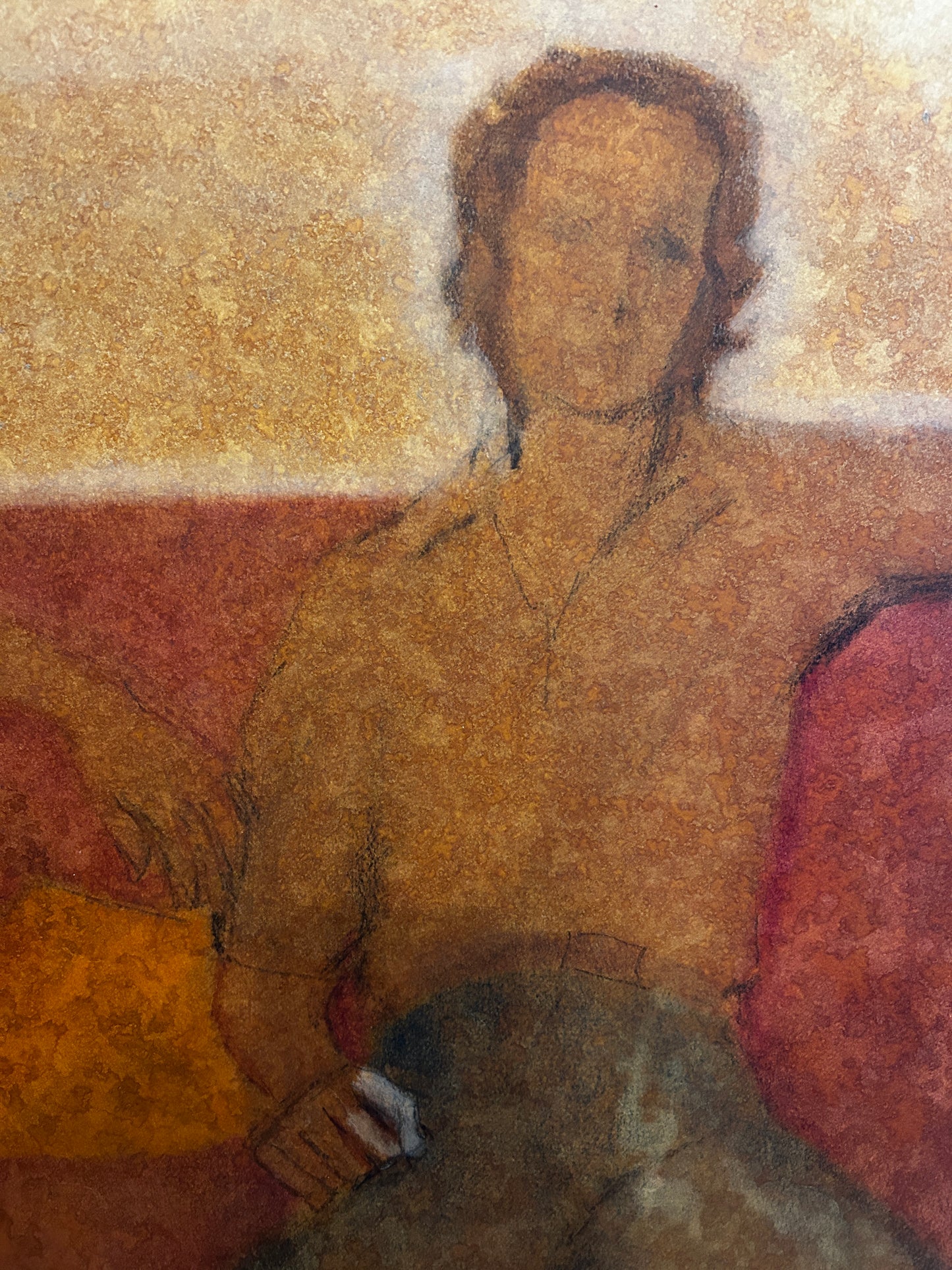 1960's Figurative Double Male Portrait Oil Pastel on Paper/Card