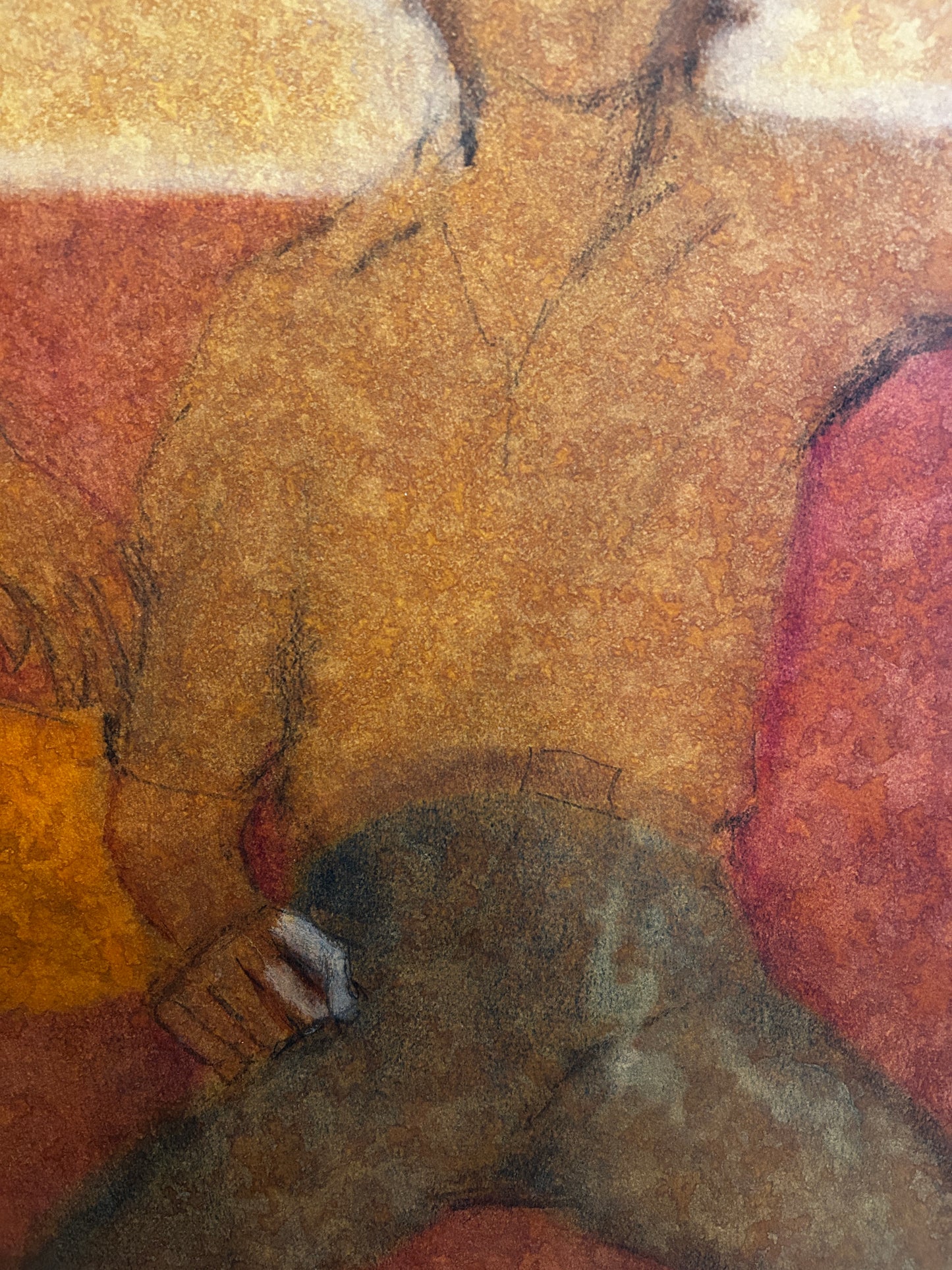 1960's Figurative Double Male Portrait Oil Pastel on Paper/Card