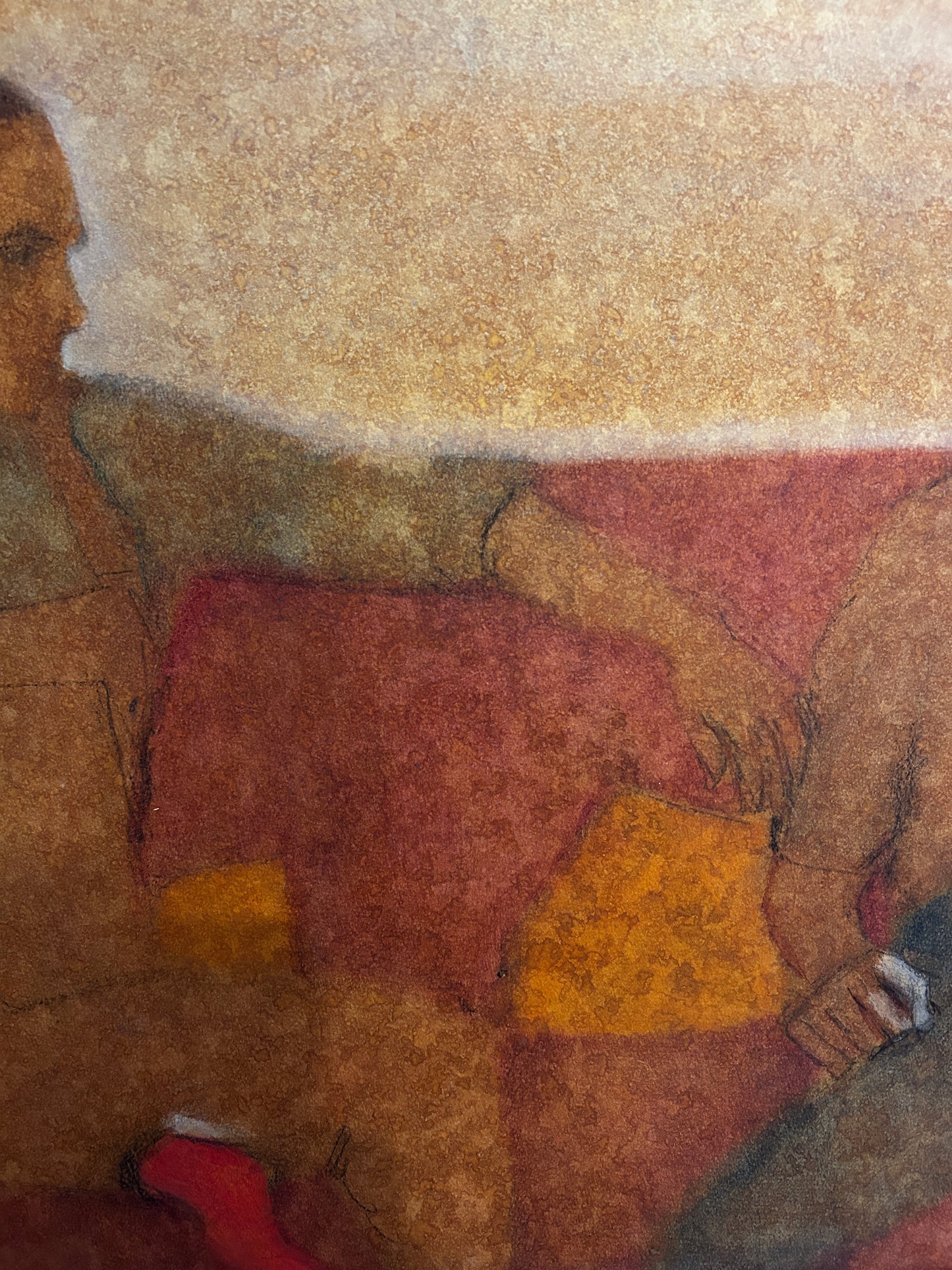 1960's Figurative Double Male Portrait Oil Pastel on Paper/Card