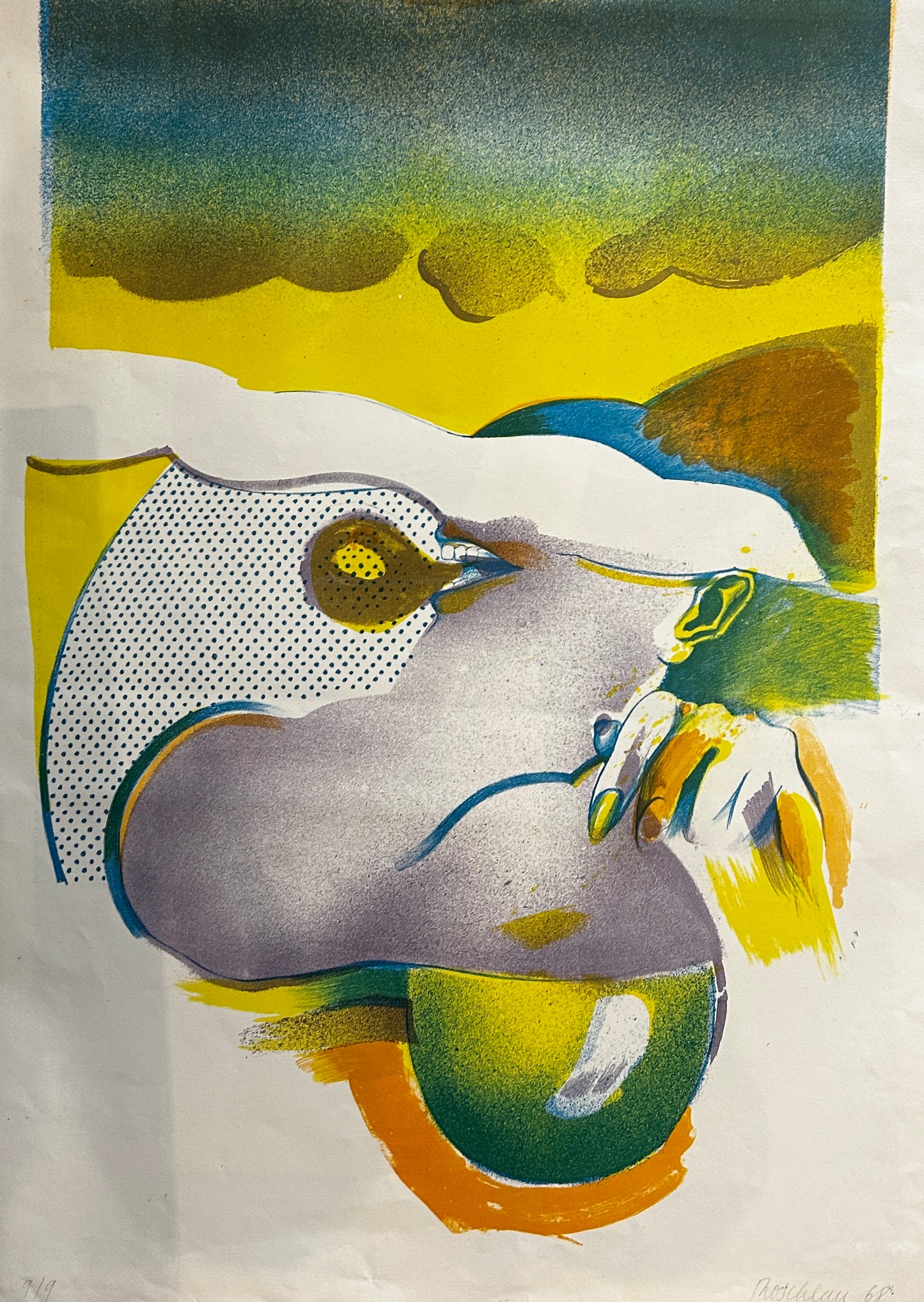 SURREALIST SIGNED  LITHOGRAPH/SCREEN PRINT  MICHEAL ROSCHLAU B.1942 GERMAN