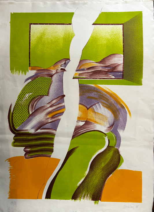 SURREALIST SIGNED  LITHOGRAPH/SCREEN PRINT  MICHEAL ROSCHLAU B.1942 GERMAN