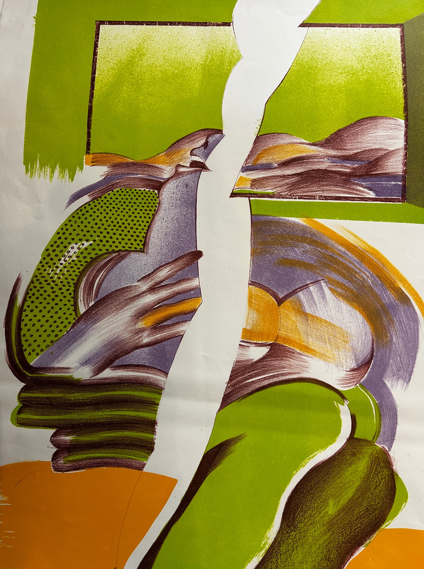 SURREALIST SIGNED  LITHOGRAPH/SCREEN PRINT  MICHEAL ROSCHLAU B.1942 GERMAN