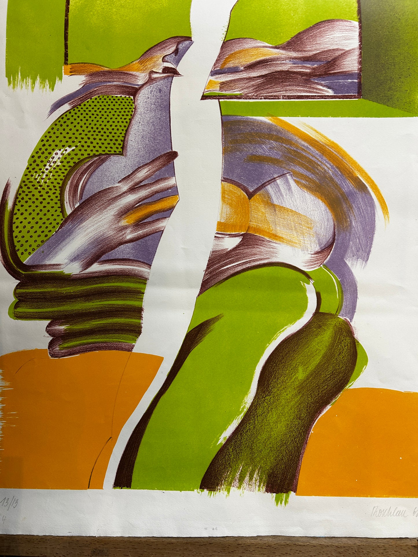 SURREALIST SIGNED  LITHOGRAPH/SCREEN PRINT  MICHEAL ROSCHLAU B.1942 GERMAN