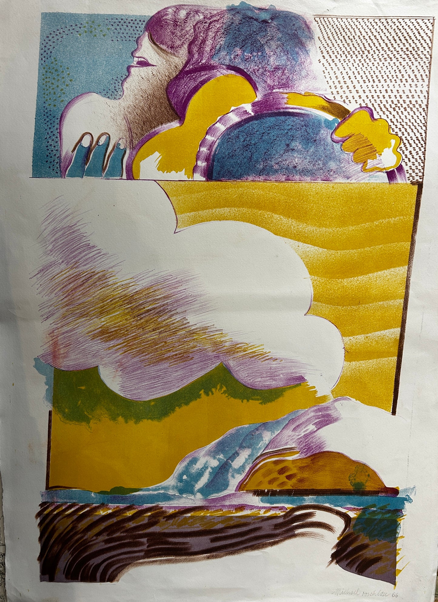 SURREALIST SIGNED  LITHOGRAPH/SCREEN PRINT  MICHEAL ROSCHLAU B.1942 GERMAN