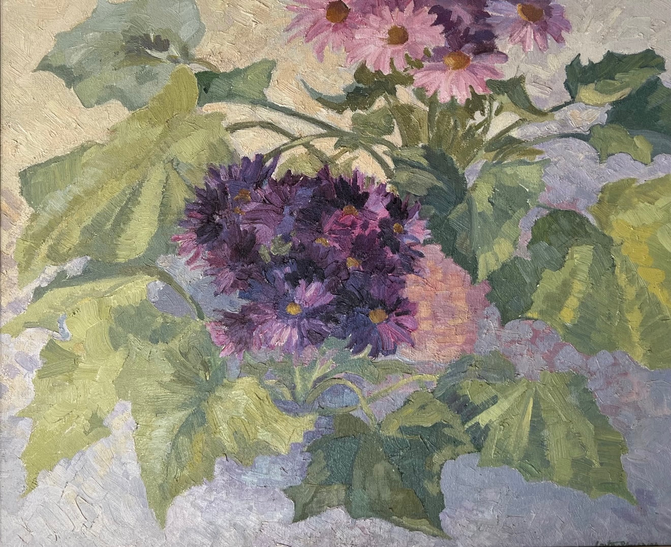 C1950 OIL ON CANVAS "STILL LIFE ASTERS" LANTA SPURRIER 1905 -1981