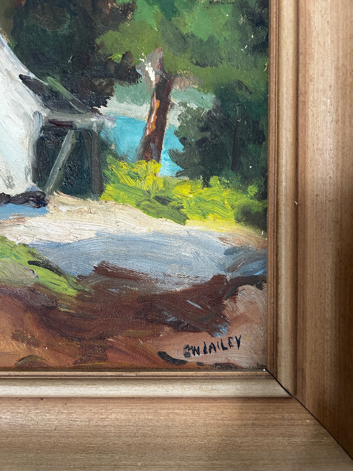 Camping scene 1940's Possibly Canada Mid Century Oil on Board