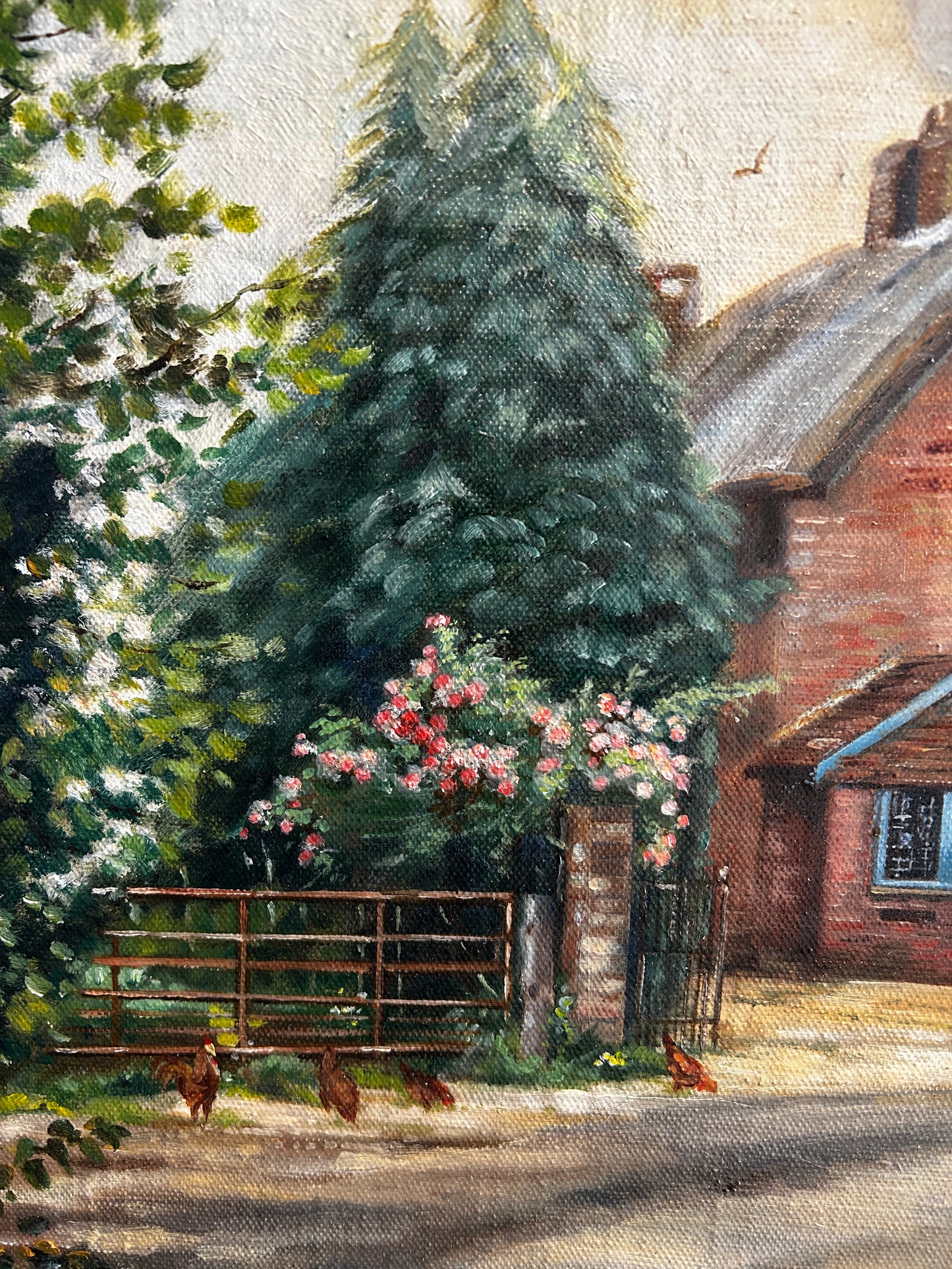 1950's Thatched Country Cottage Oil on Board Signed