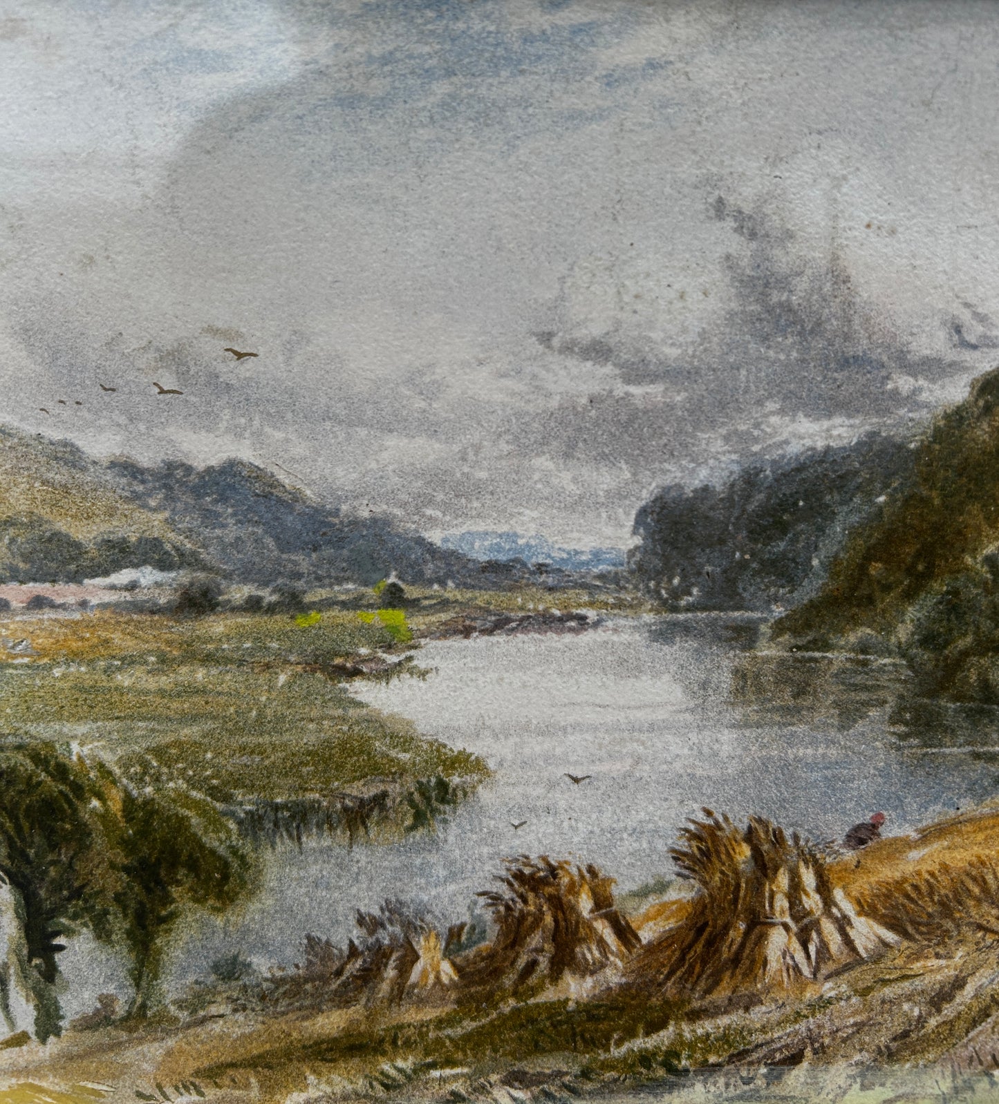 Haystack Harvest Scene Watercolour English School 1960