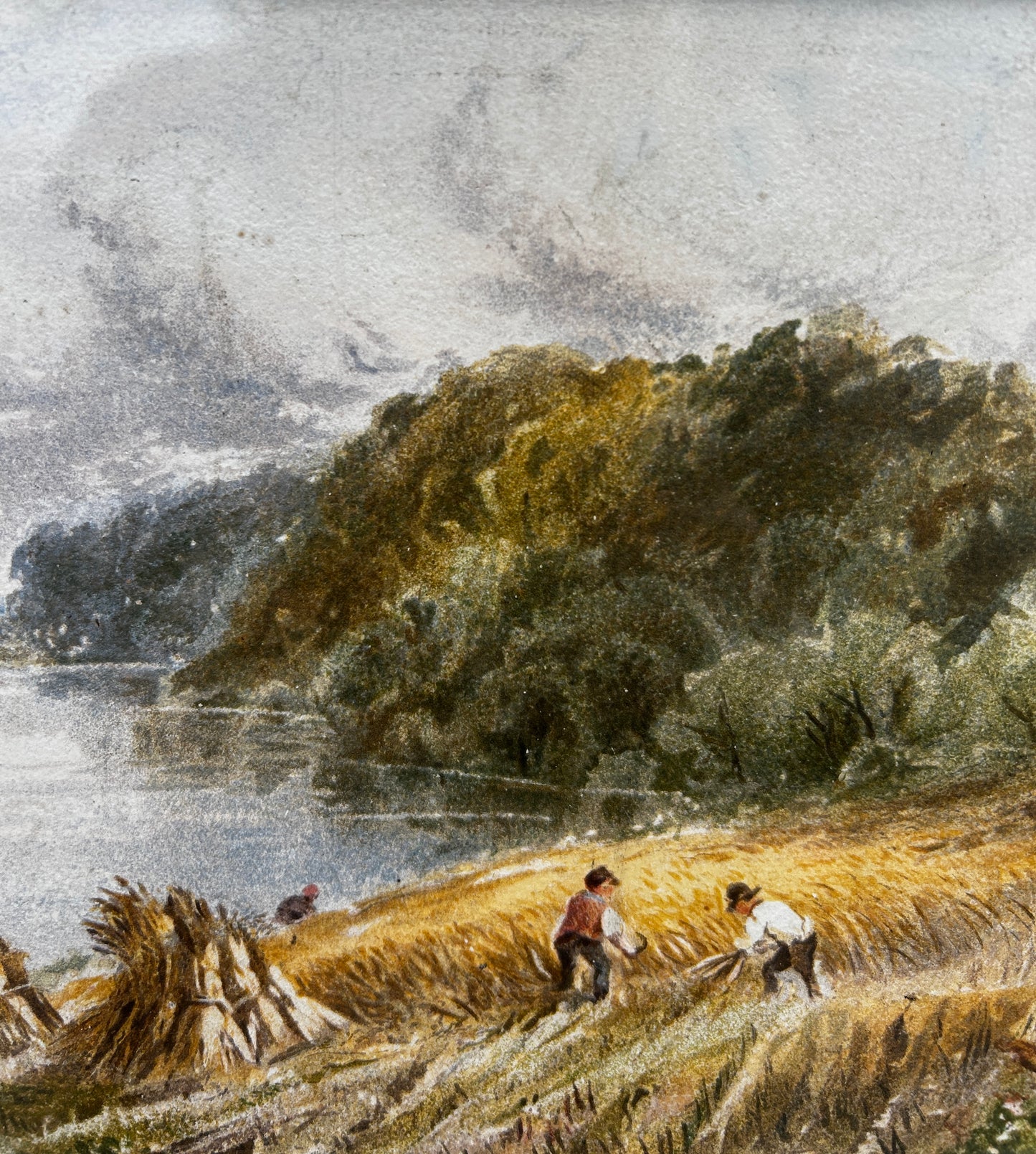 Haystack Harvest Scene Watercolour English School 1960