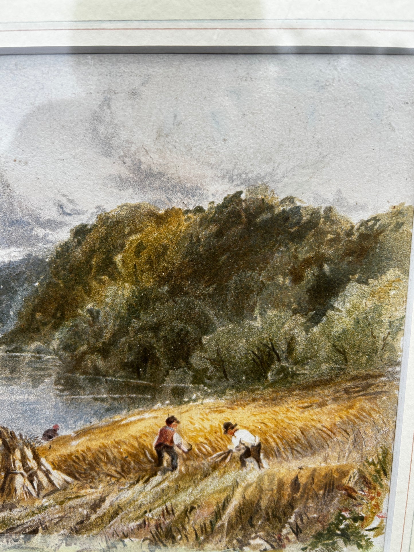 Haystack Harvest Scene Watercolour English School 1960
