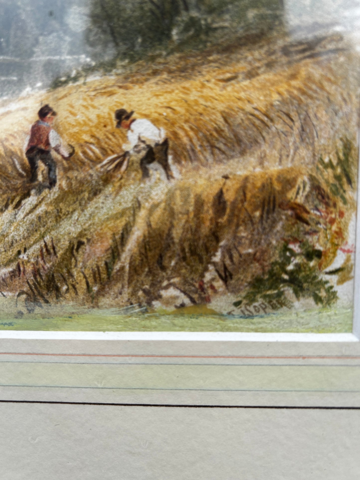 Haystack Harvest Scene Watercolour English School 1960