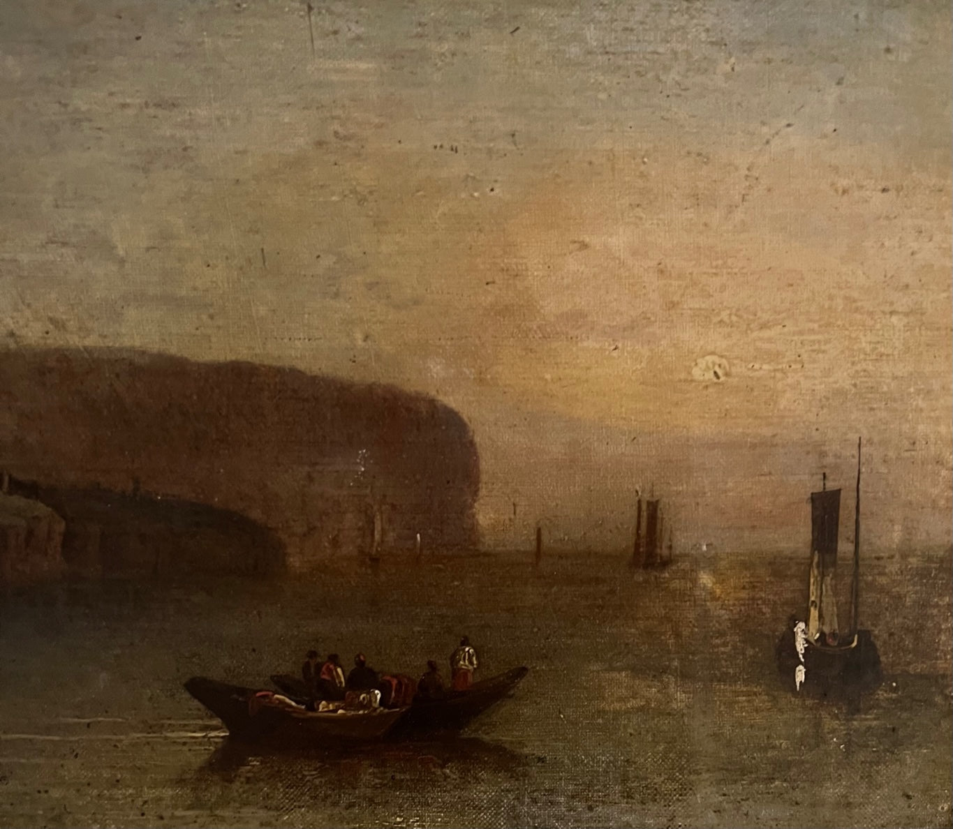 Inizio del XIX secolo Olio su tela (applicata su tavola) Veduta marina. Molto turneristico