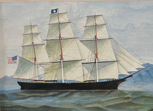 Mid-19th century China School gouache painting sailing ship (Possibly Hong Kong)