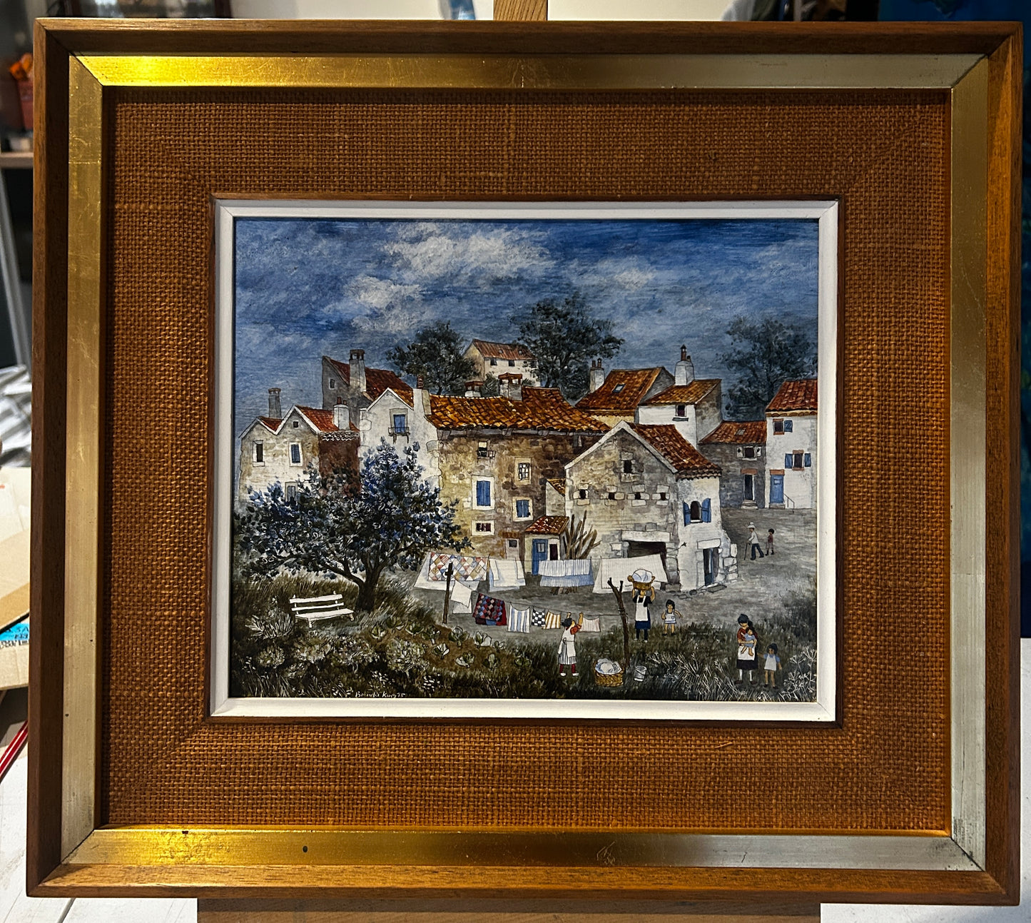 BRENDA KING  FRENCH LANGOGNE SCENE SIGNED IN ORIGINAL FRAME