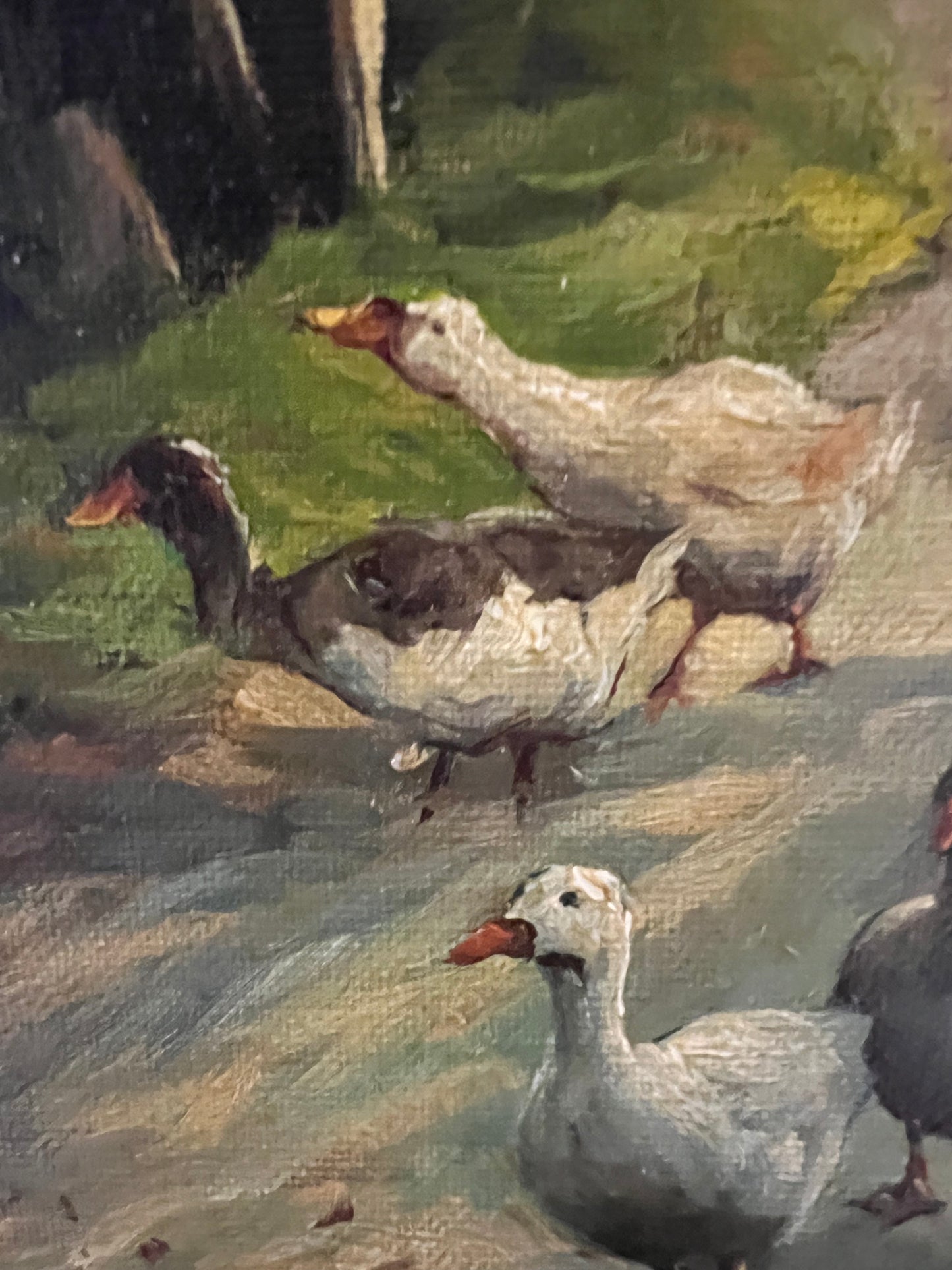 Late 19th Century Oil on Canvas Ducks and Young Girl