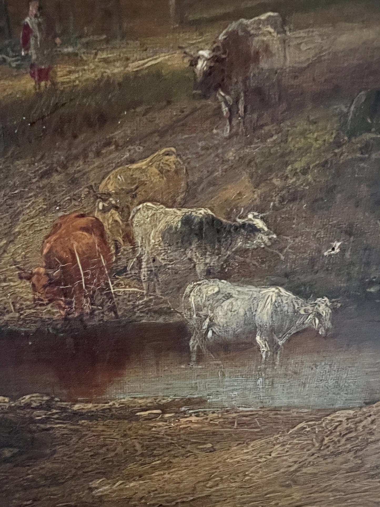 Early 19th Century Oil on Canvas - Bridge over river with Cattle possibly Norwich School