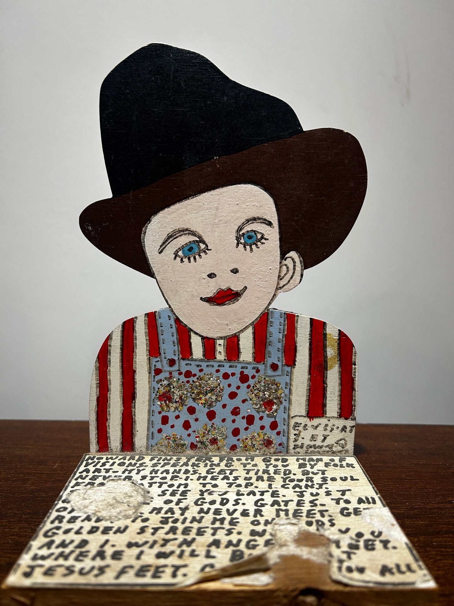 HOWARD FINSTER ELVIS AT AGE 3 ORIGINAL SCULPTURE WOODEN FOLK ART AMERICAN SIGNED