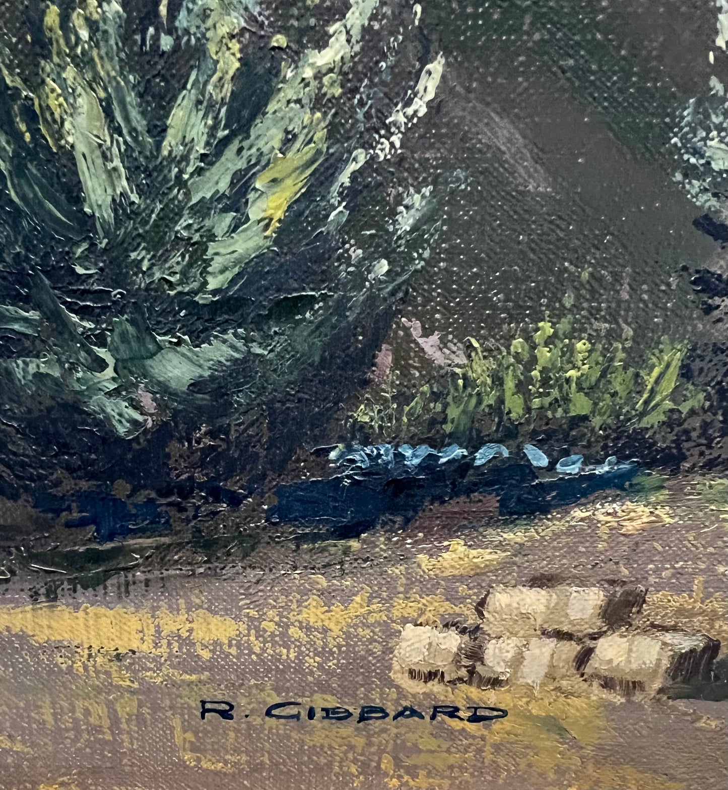 Olio di paesaggio su tela di Robin Gibbard 1930-2014 