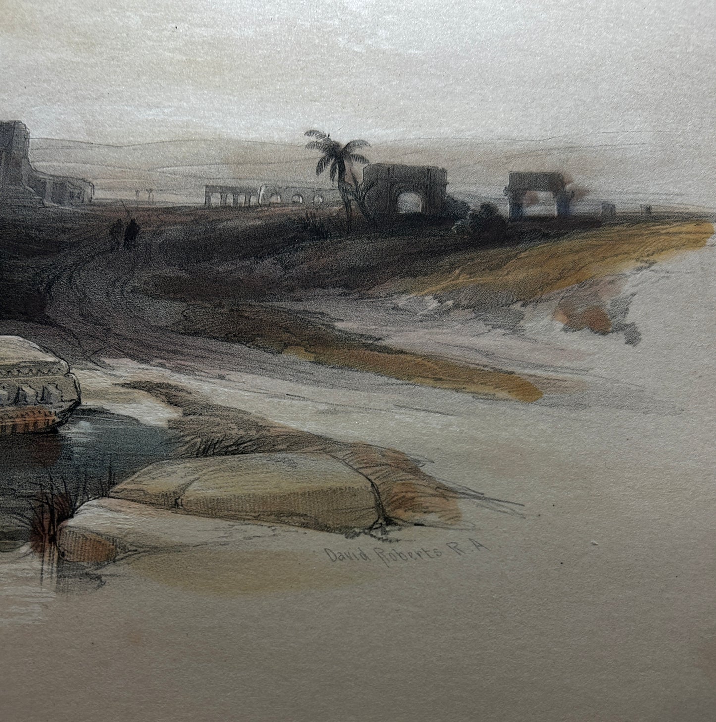 A 19th-century tinted lithograph titled "Beit Jibrin, or Eleutheropolis by Scottish artist David Roberts