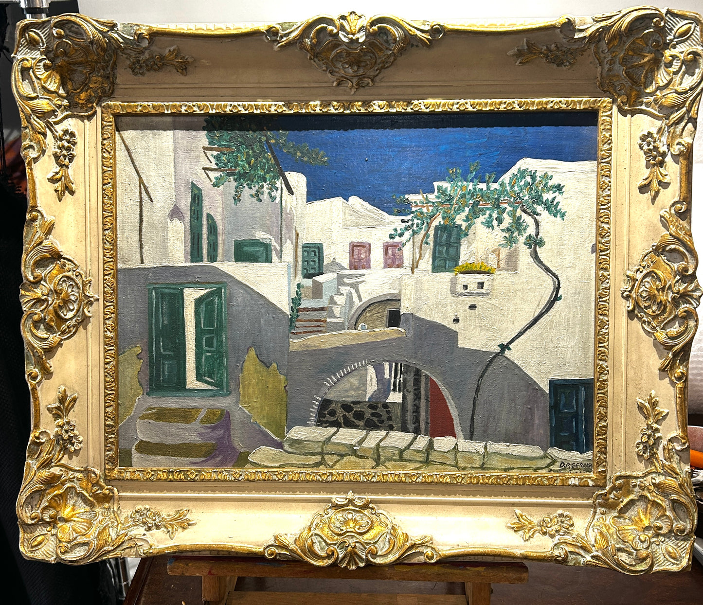 Mid century View of a White-Washed Greek Village
