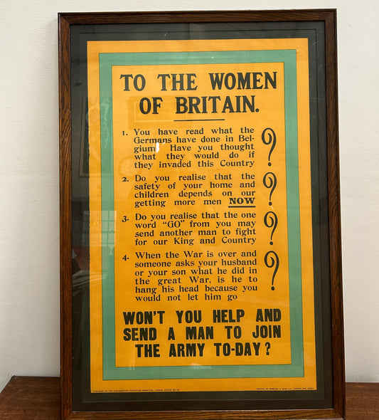 Rare and original 1915 WW1 Recruiting Poster Beautifully Framed