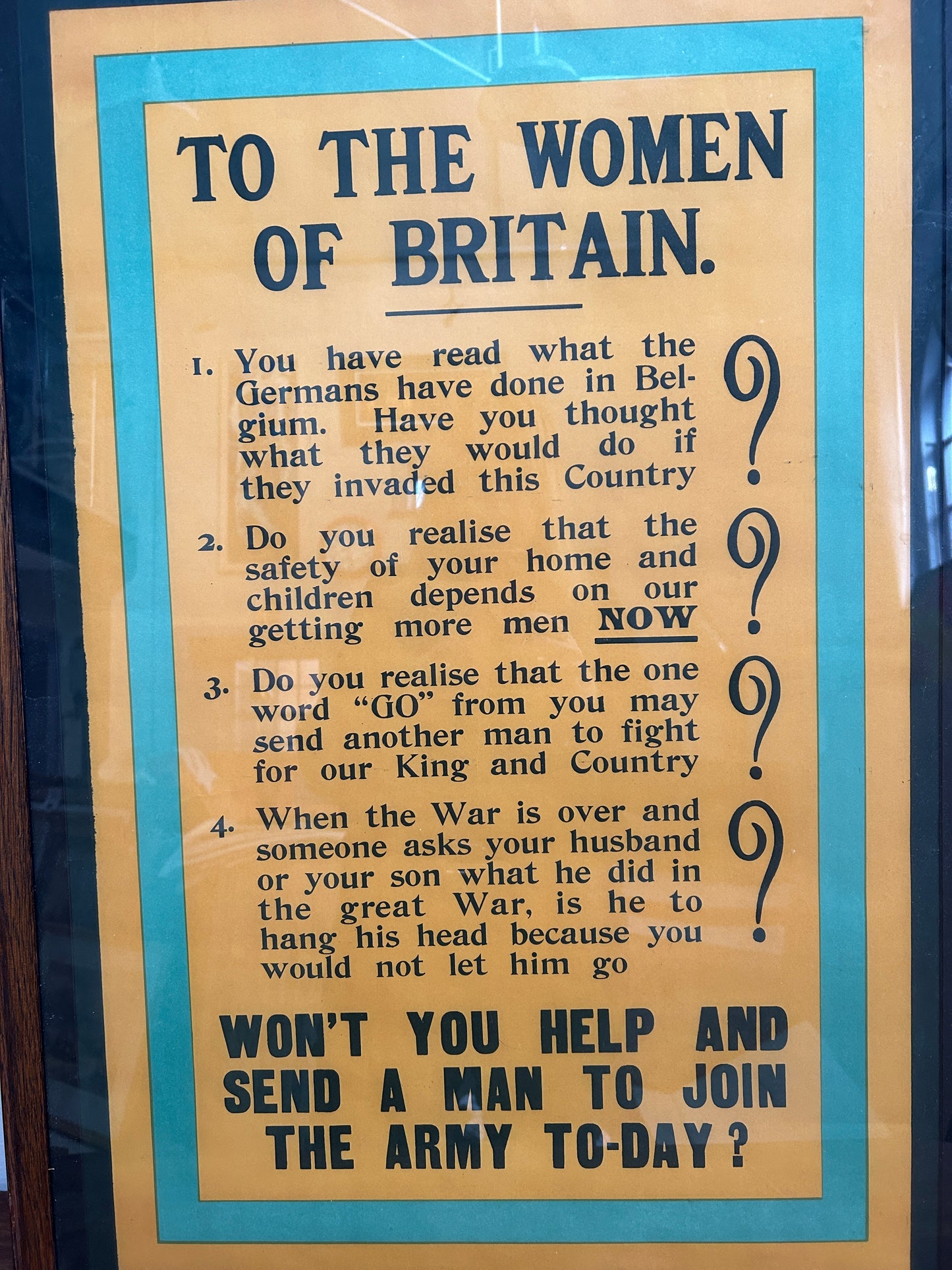 Rare and original 1915 WW1 Recruiting Poster Beautifully Framed