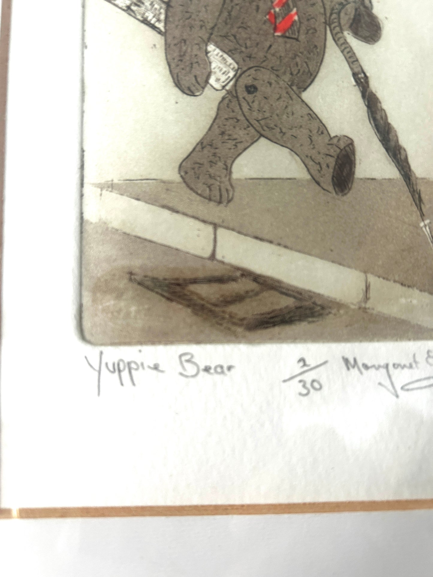 Yuppie Bear signed Etching by Margaret Levinson