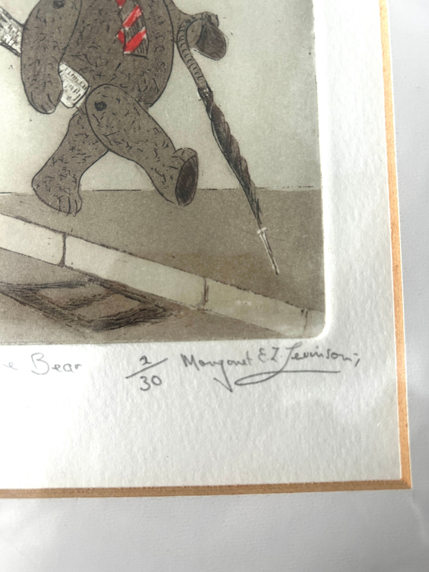 Yuppie Bear signed Etching by Margaret Levinson