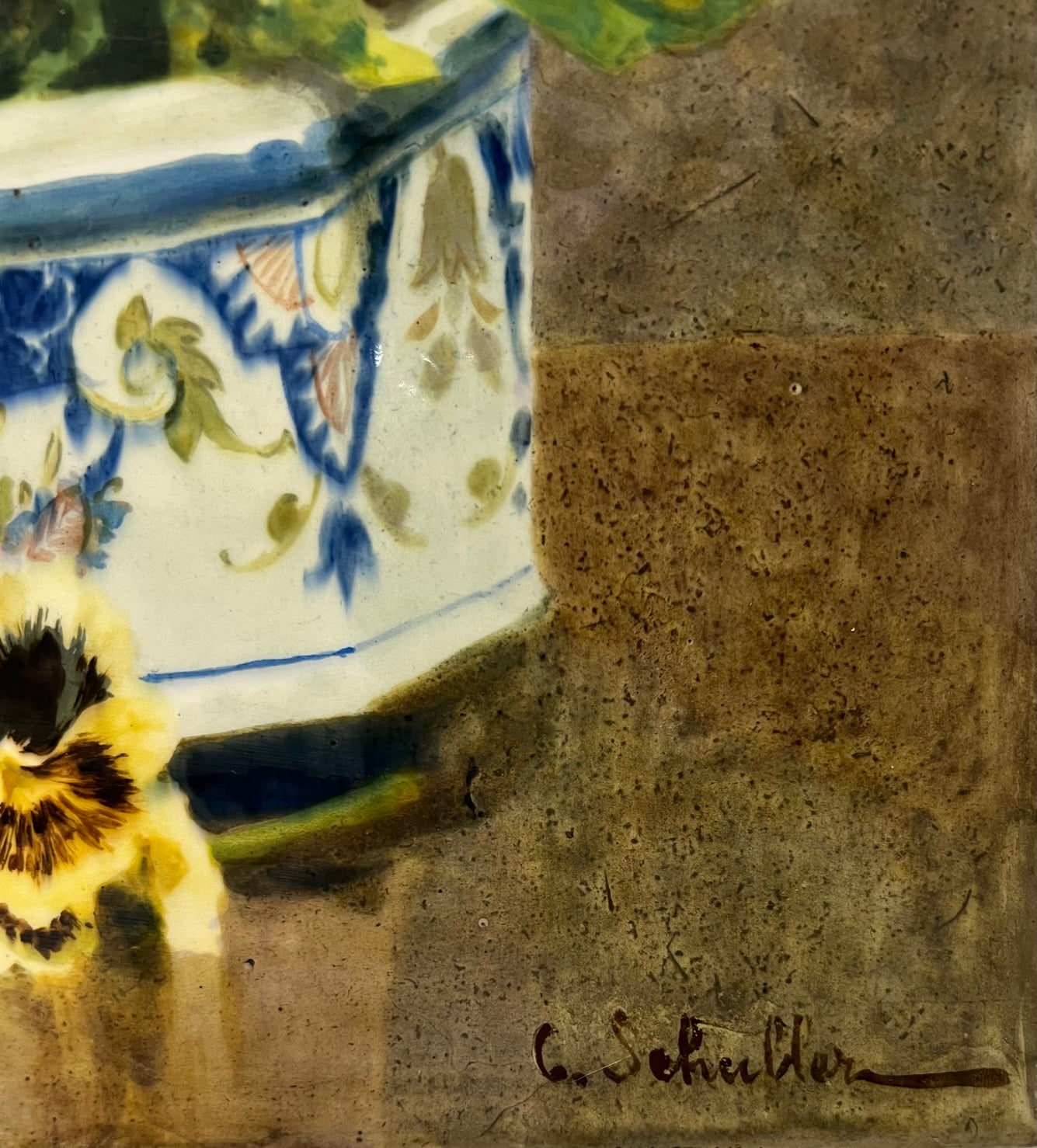 Natura morta Olio su pannello ceramico di Gottlieb Schuller 1879 - 1959 