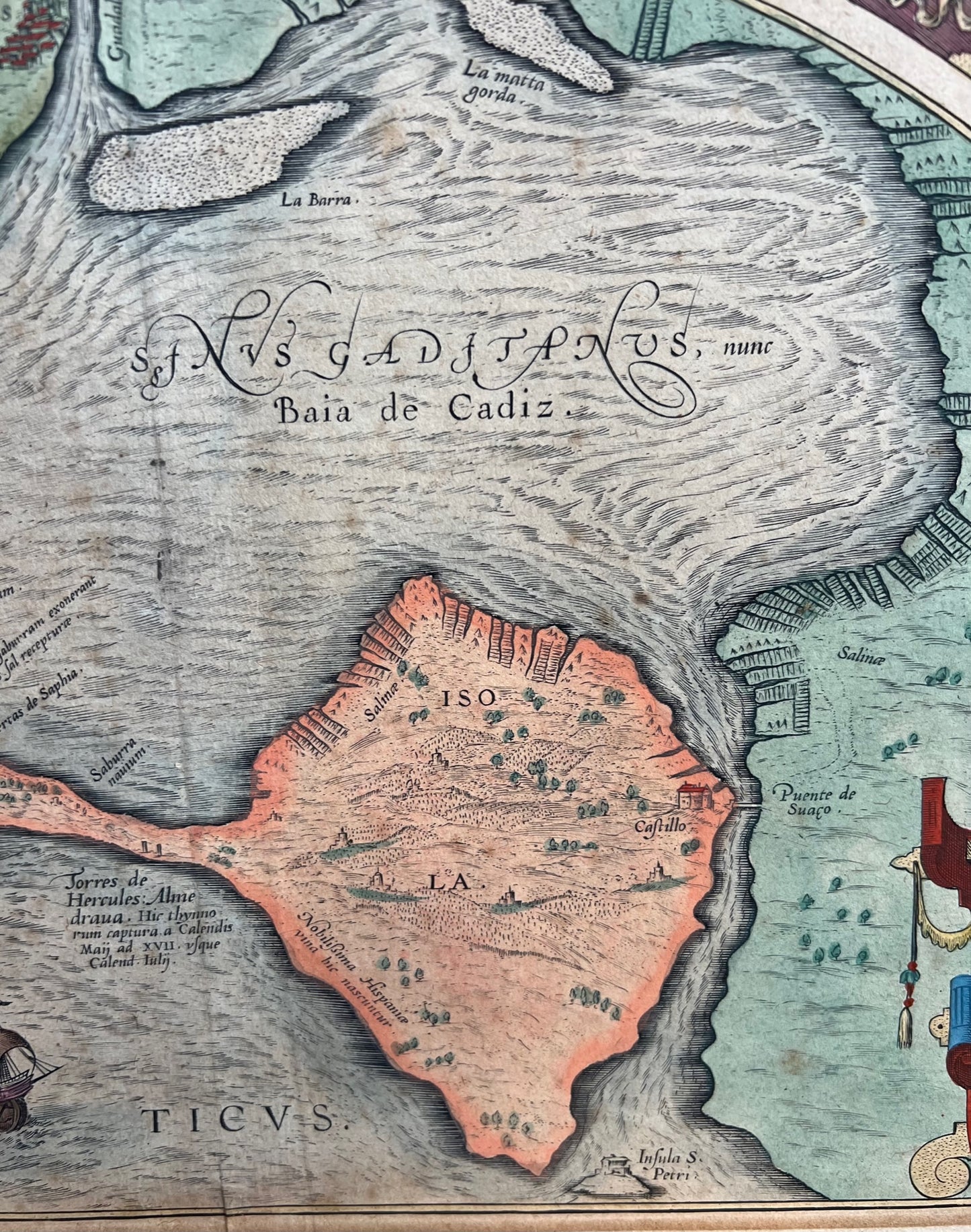 Prima mappa Ortelius della Spagna (Cadice, Gibilterra ecc.) 1608 