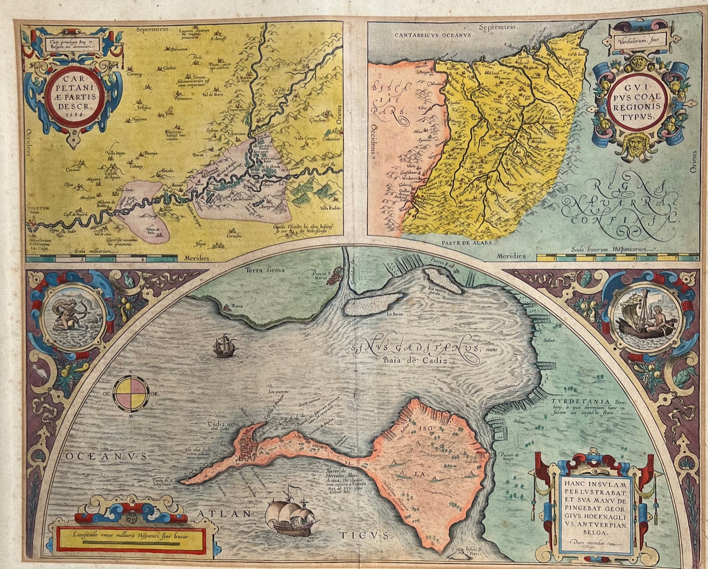 Early Ortelius map of Spain (Cadiz, Gibraltar etc) 1608