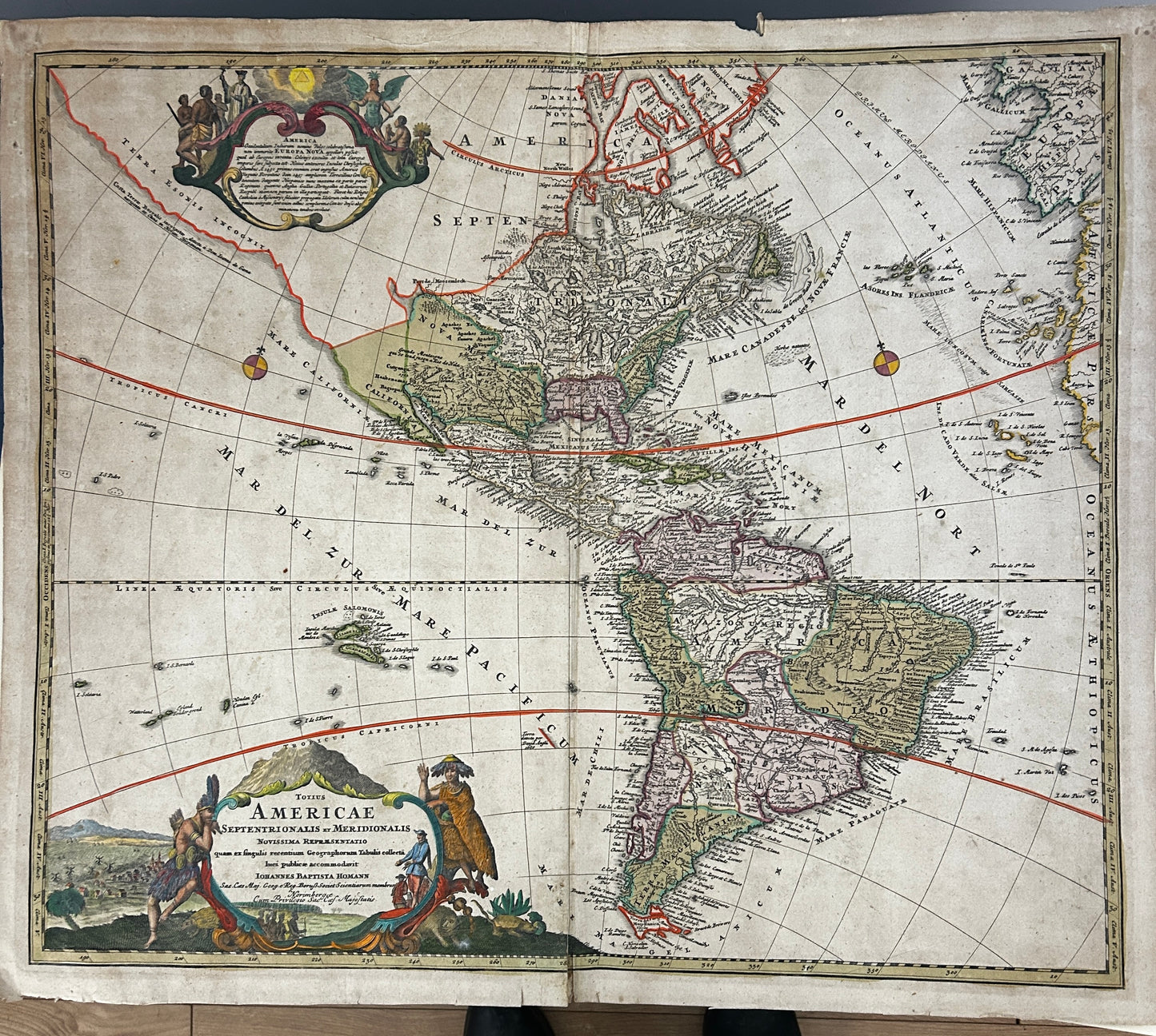1716 HOMANN MAP of AMERICA - HAND COLOURED