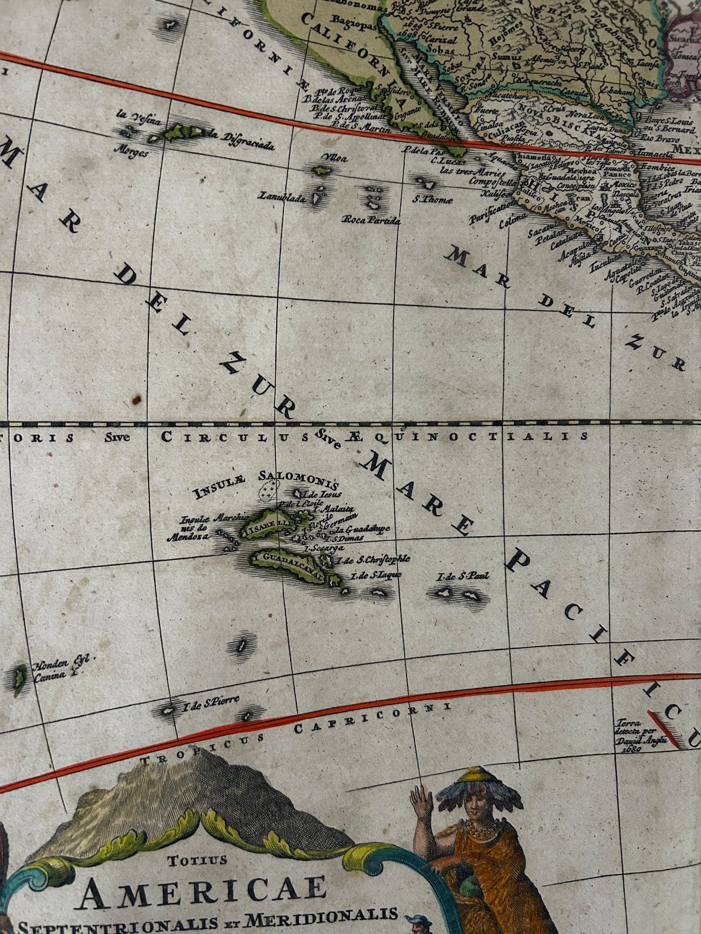 1716 HOMANN MAP of AMERICA - HAND COLOURED