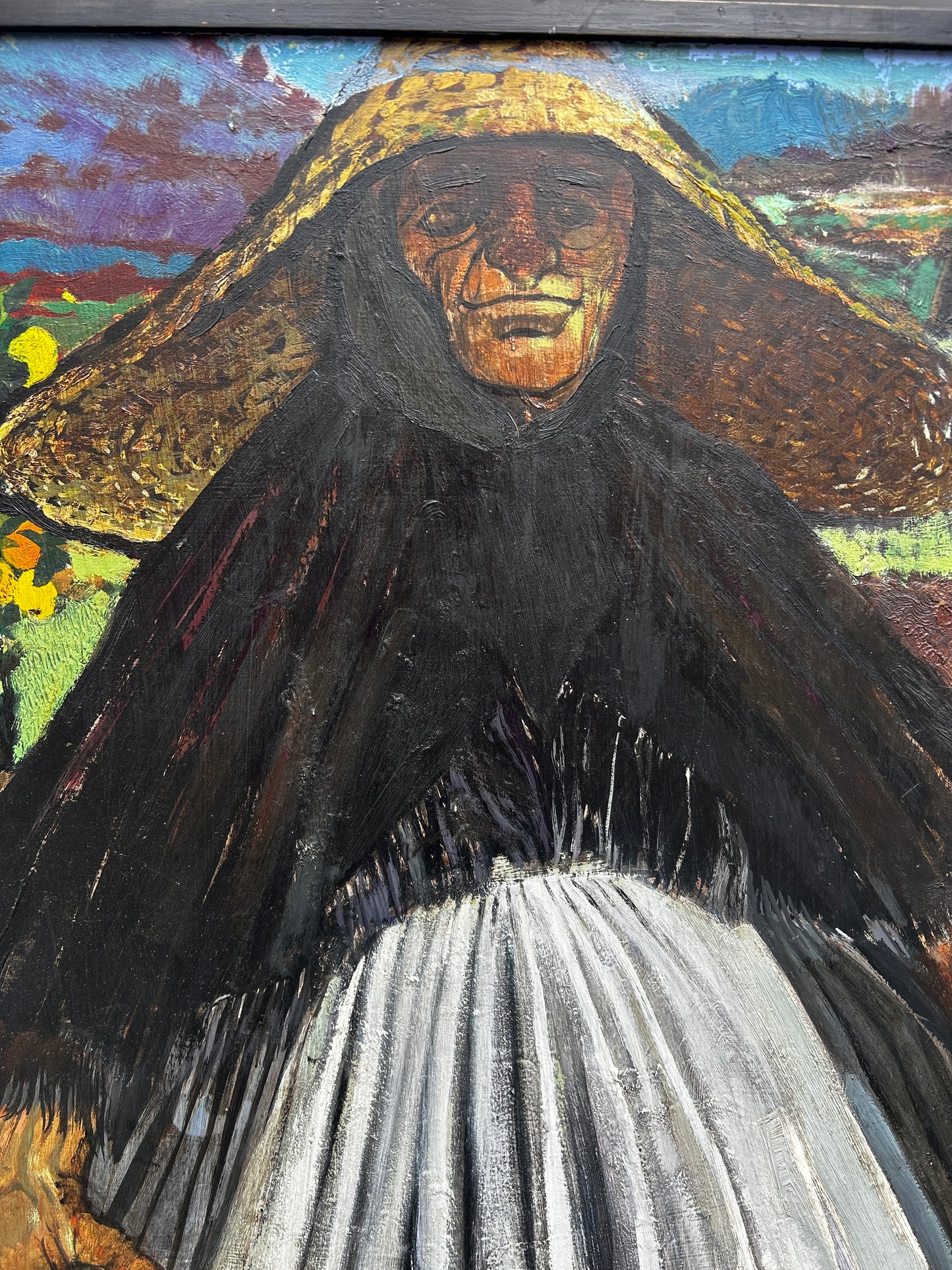 Mid Century Folk Inspired Oil on Board by Leslie Ann Gorton b.1939
